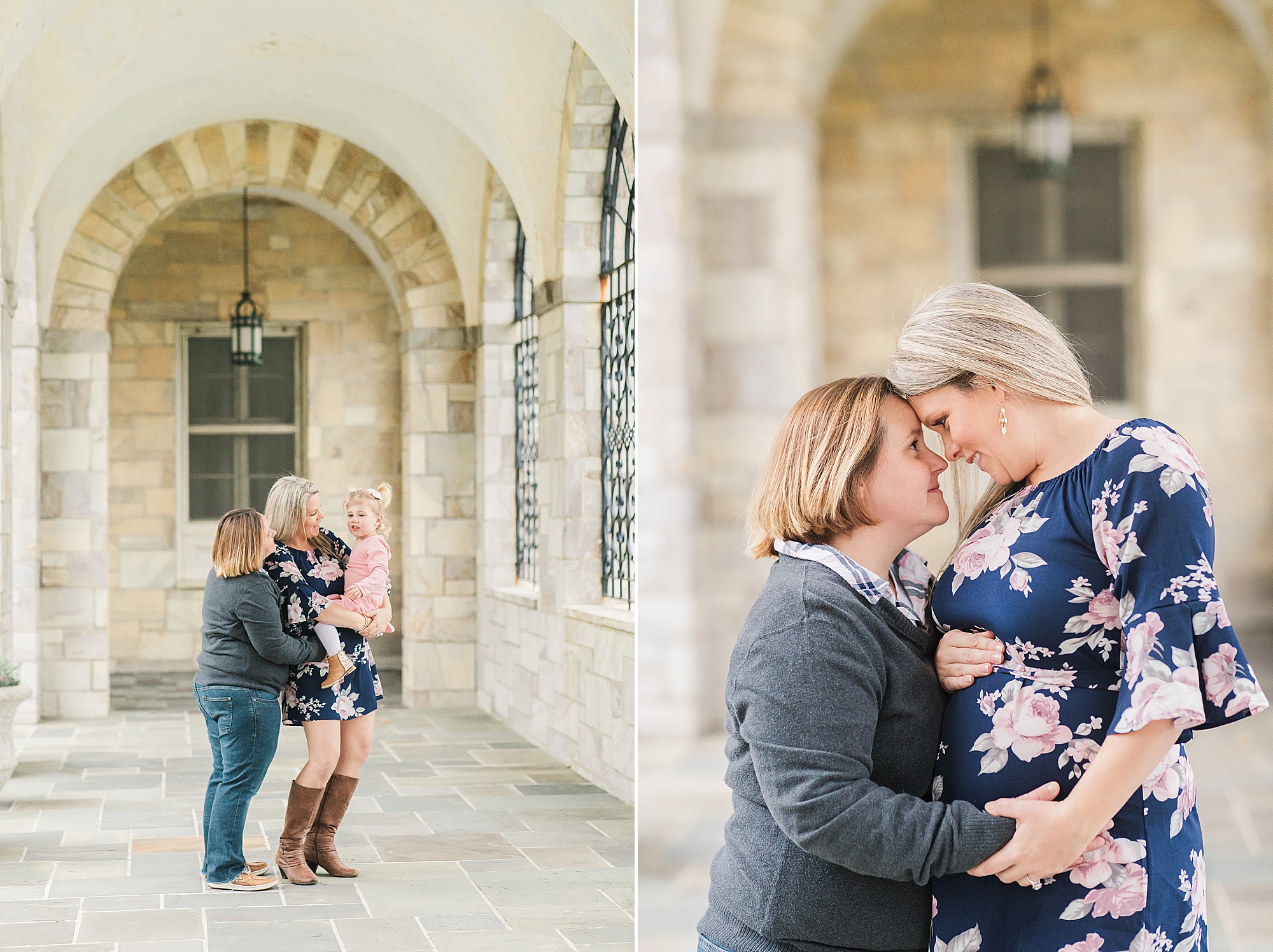 women pose at Shrine of St. Anthony photographed by LGBTQ+ family photographer