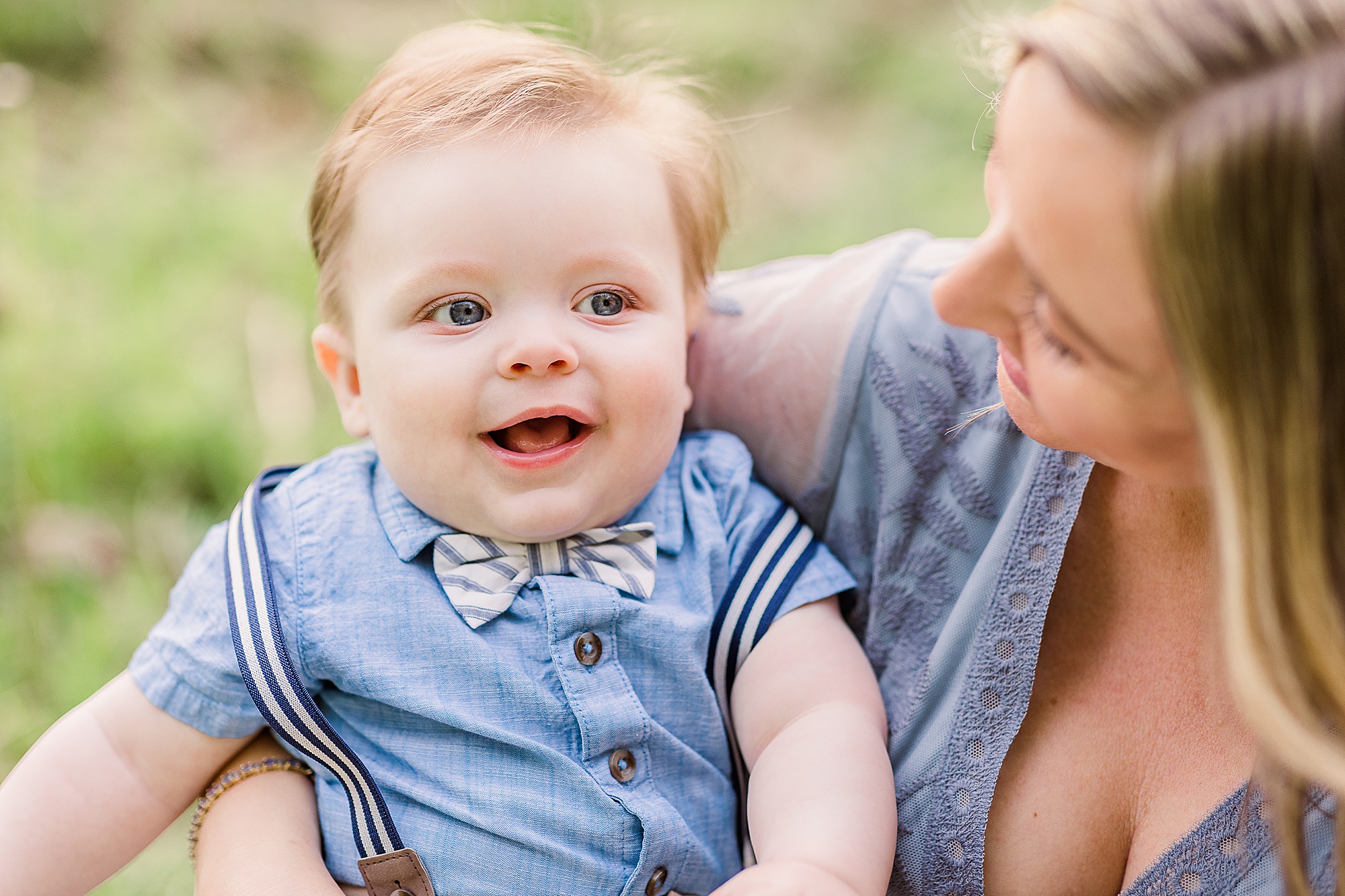 mom looks at toddler during 6 Month Milestone Portraits