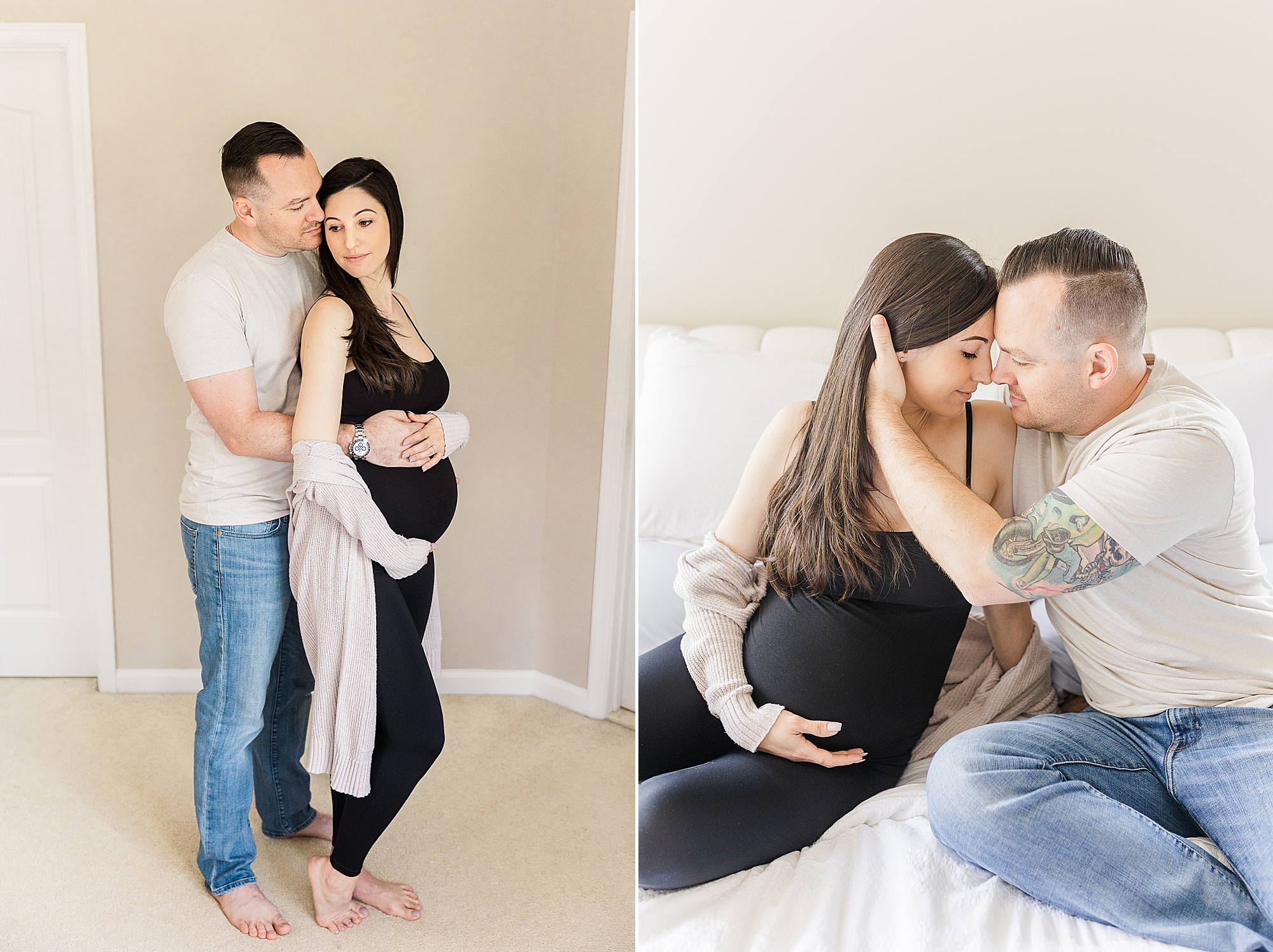 cozy maternity photos at home during MD session