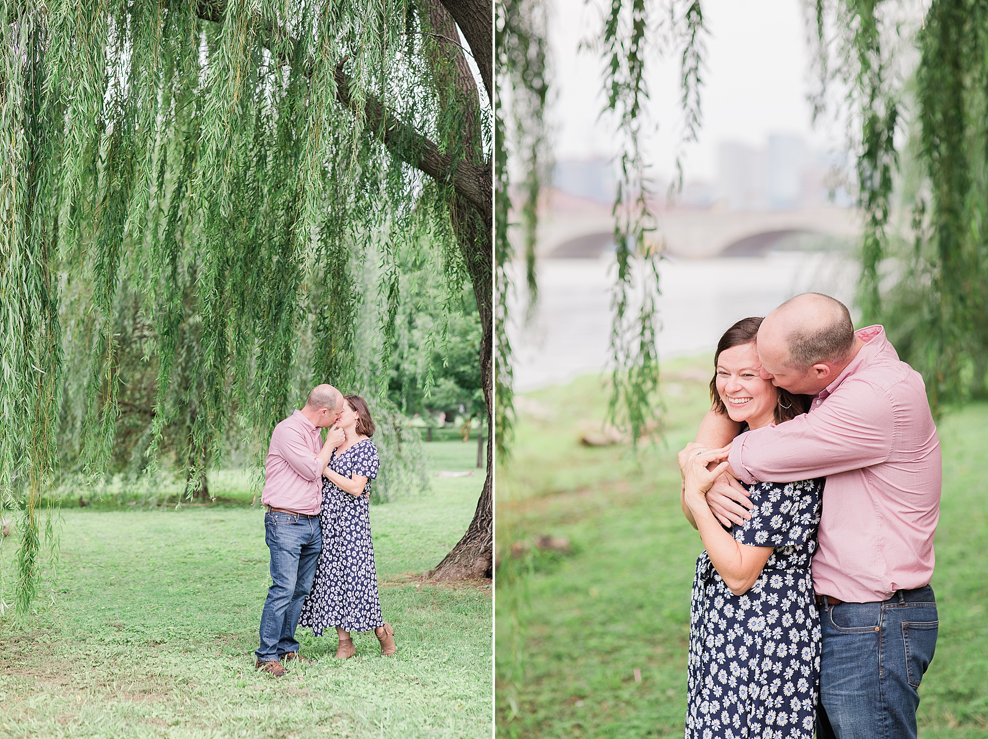 parents hug by weeping willow in Washington DC