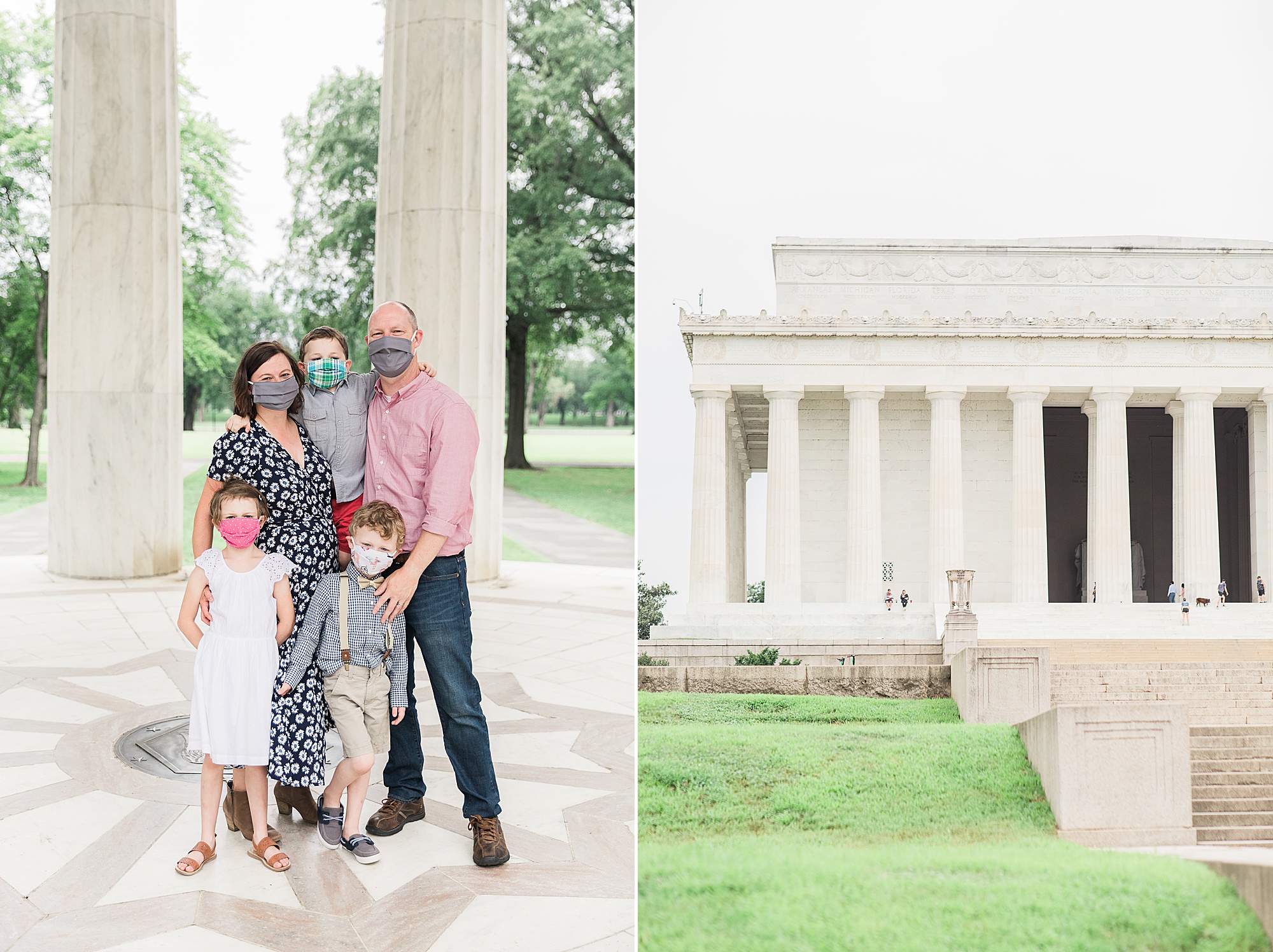family of five wears masks during Washington DC Family Portraits