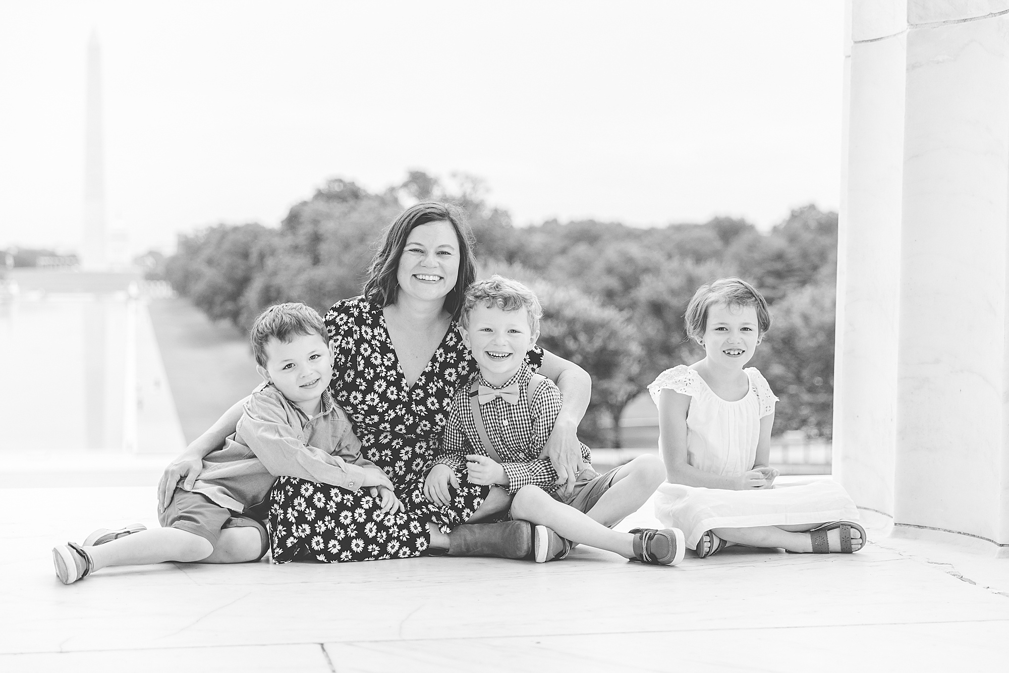 mom sits with kids during Washington DC Family Portraits