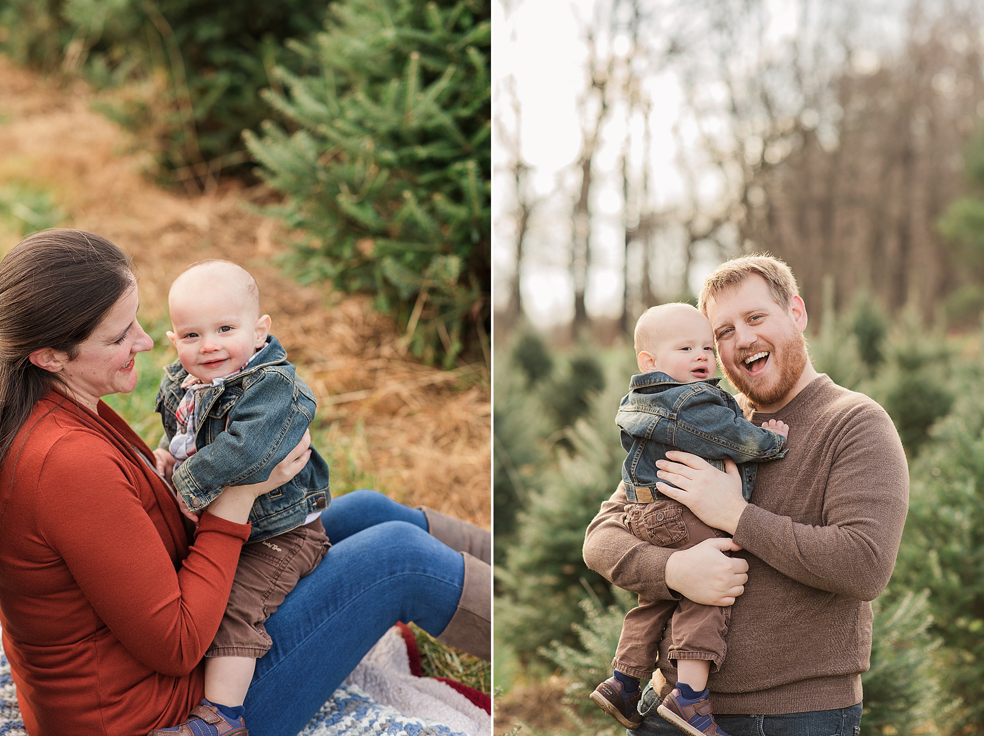 parents play with son during Greenway Tree Farm lifestyle family portraits