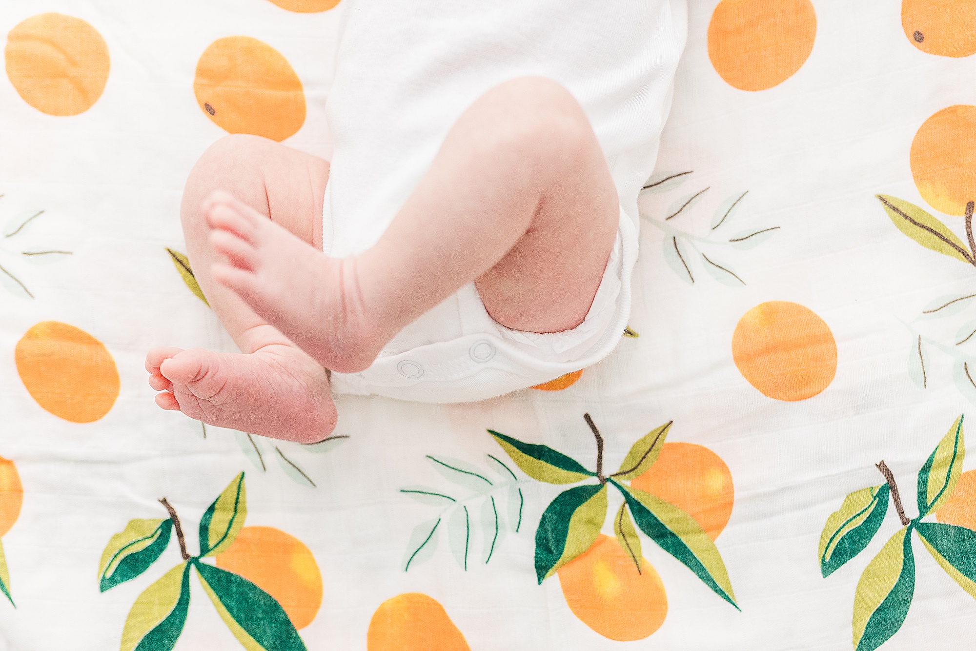baby's feet curl up during family photos at home 
