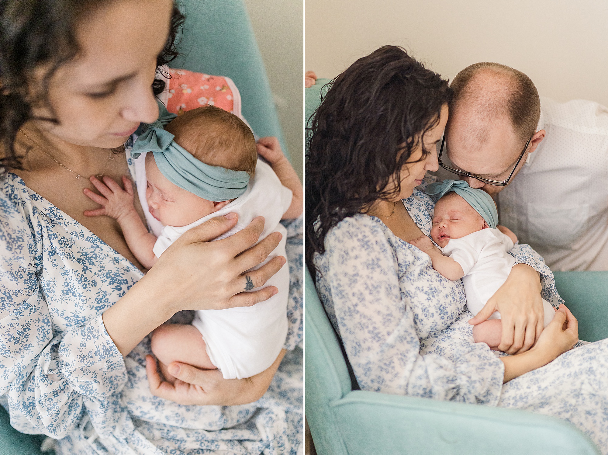 parents hug looking at baby girl during Lifestyle Newborn Session in Annapolis
