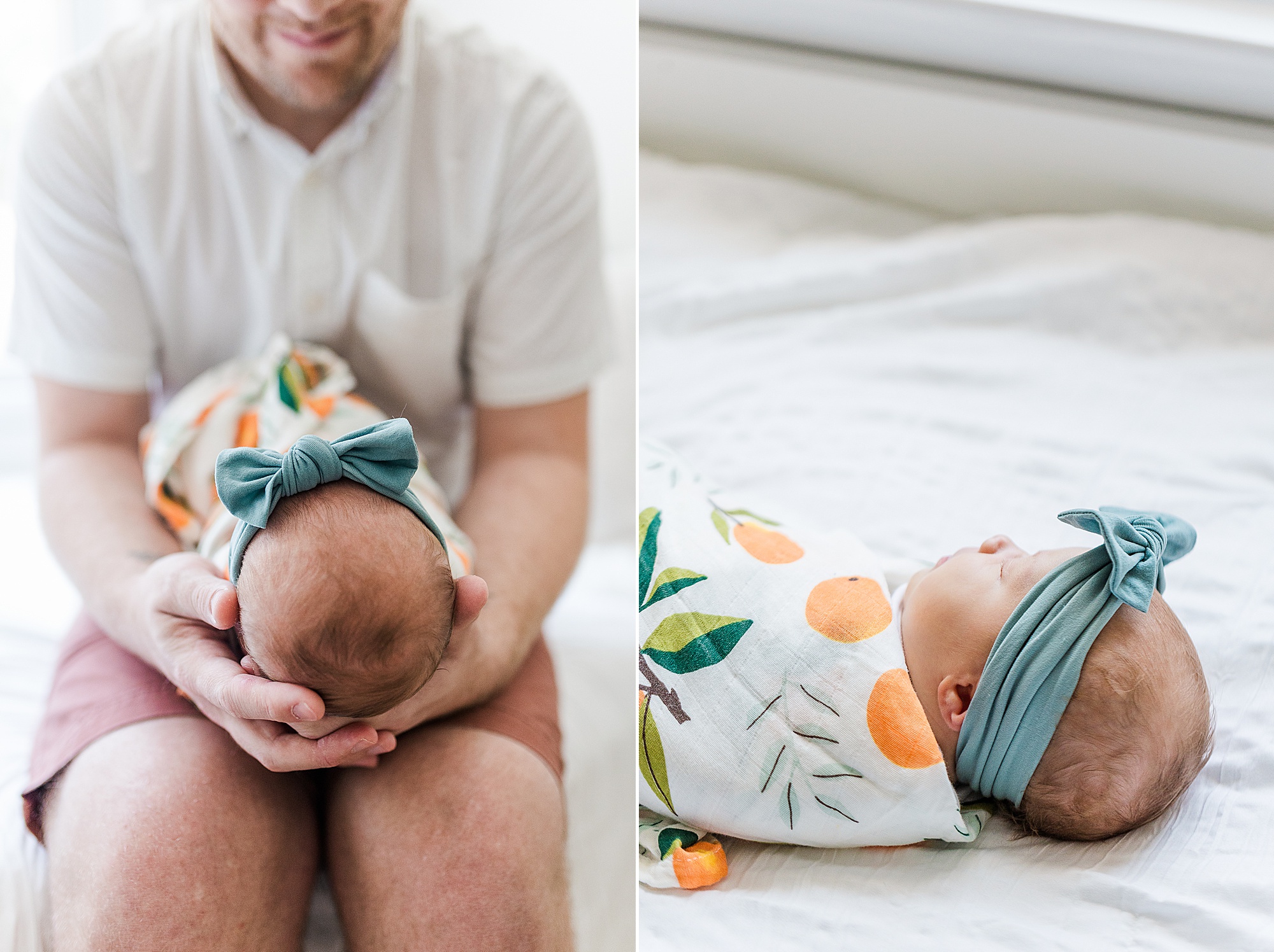 dad holds daughter in citrus wrap