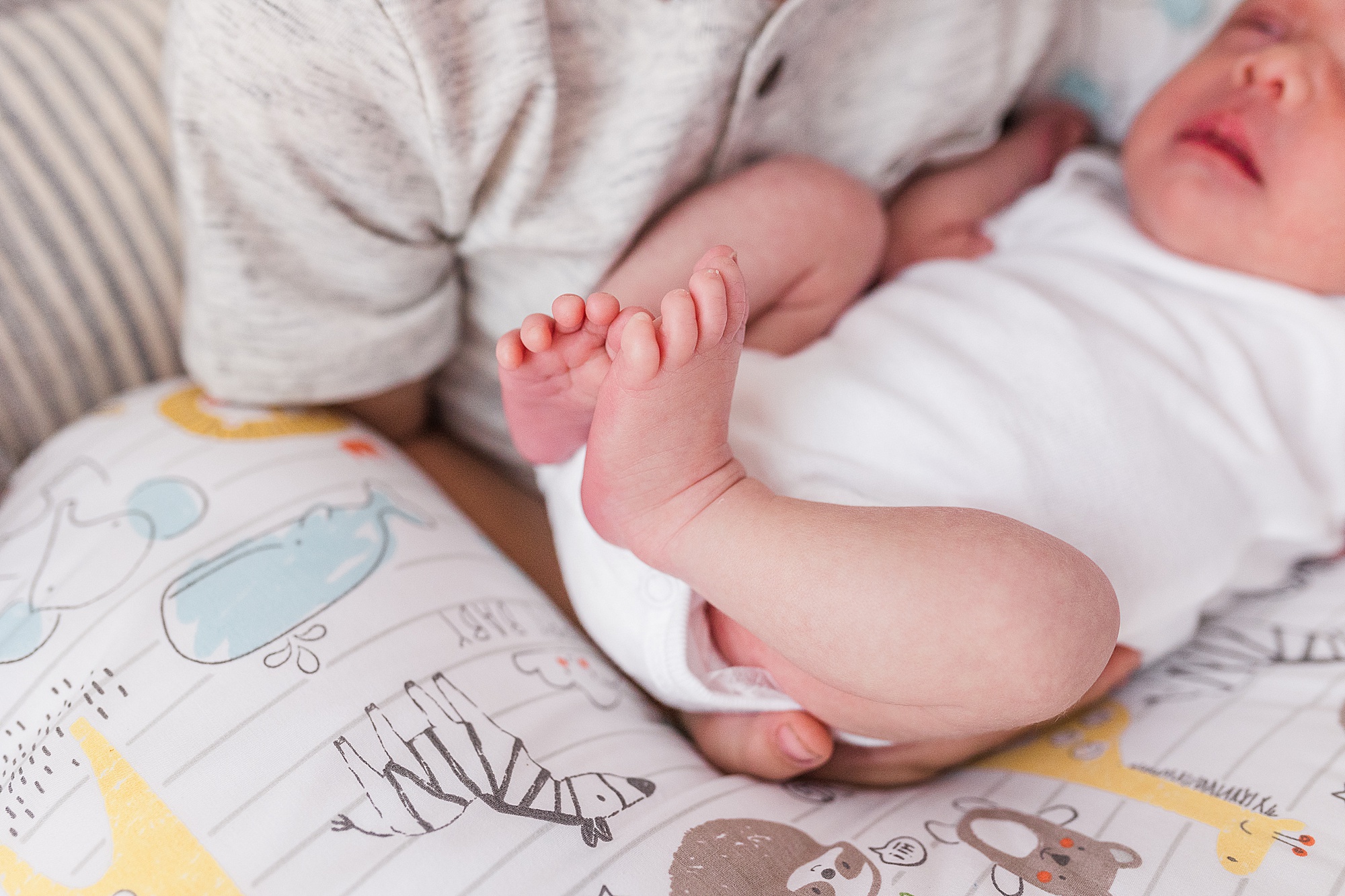 baby's feet curl up during newborn photos at home