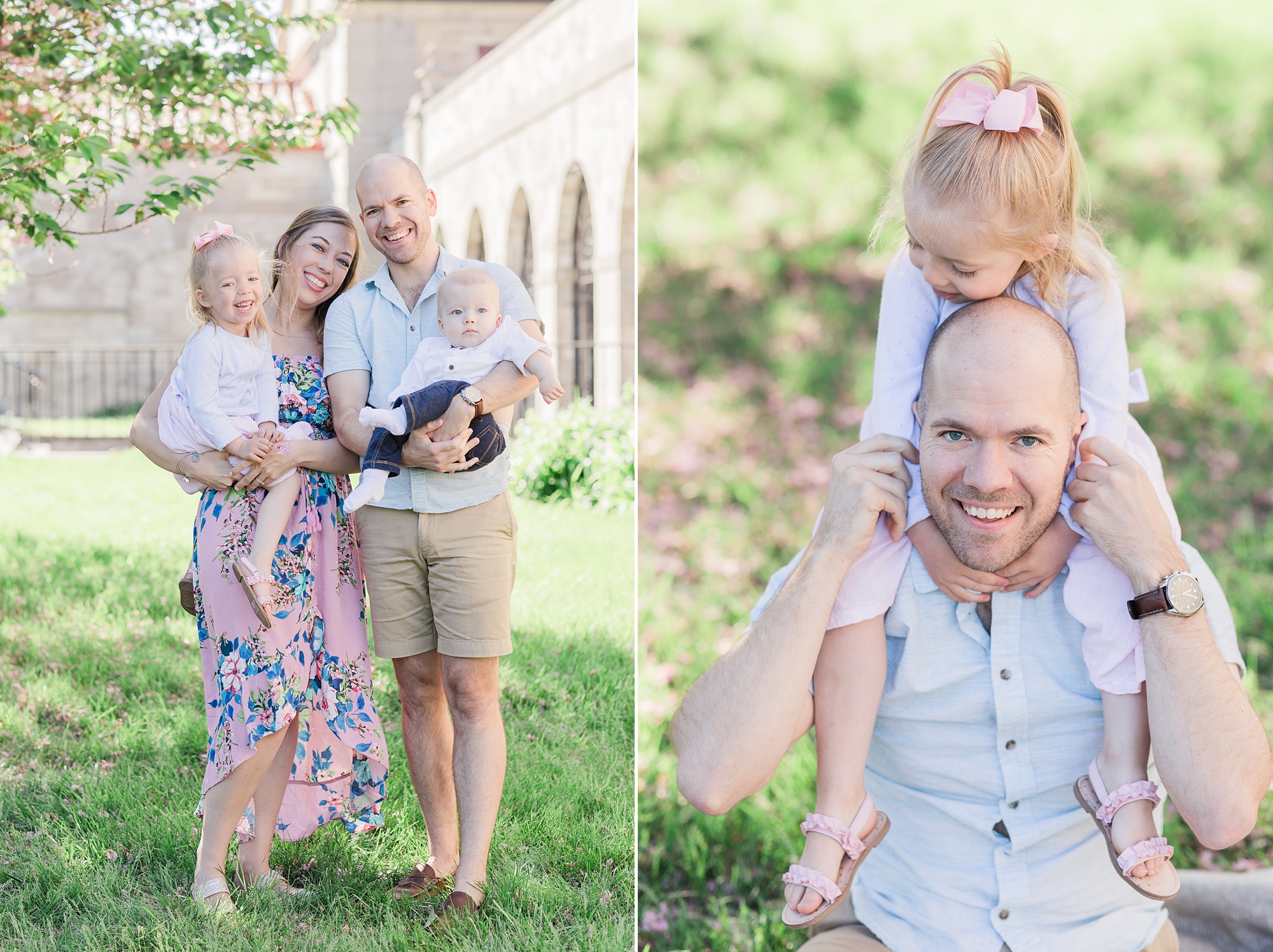 family plays during portraits in Ellicott City 