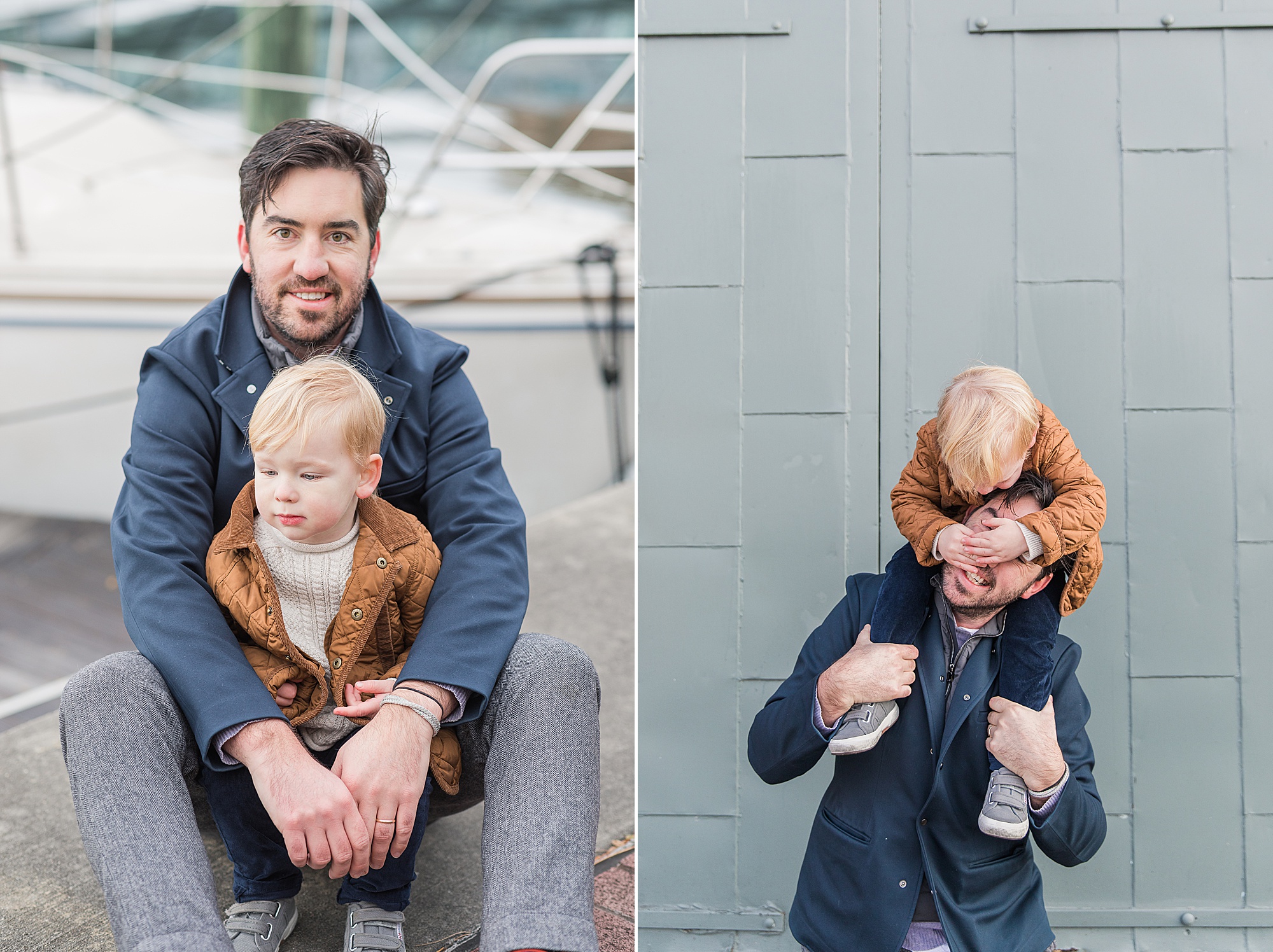 dad and son play during Baltimore family photos