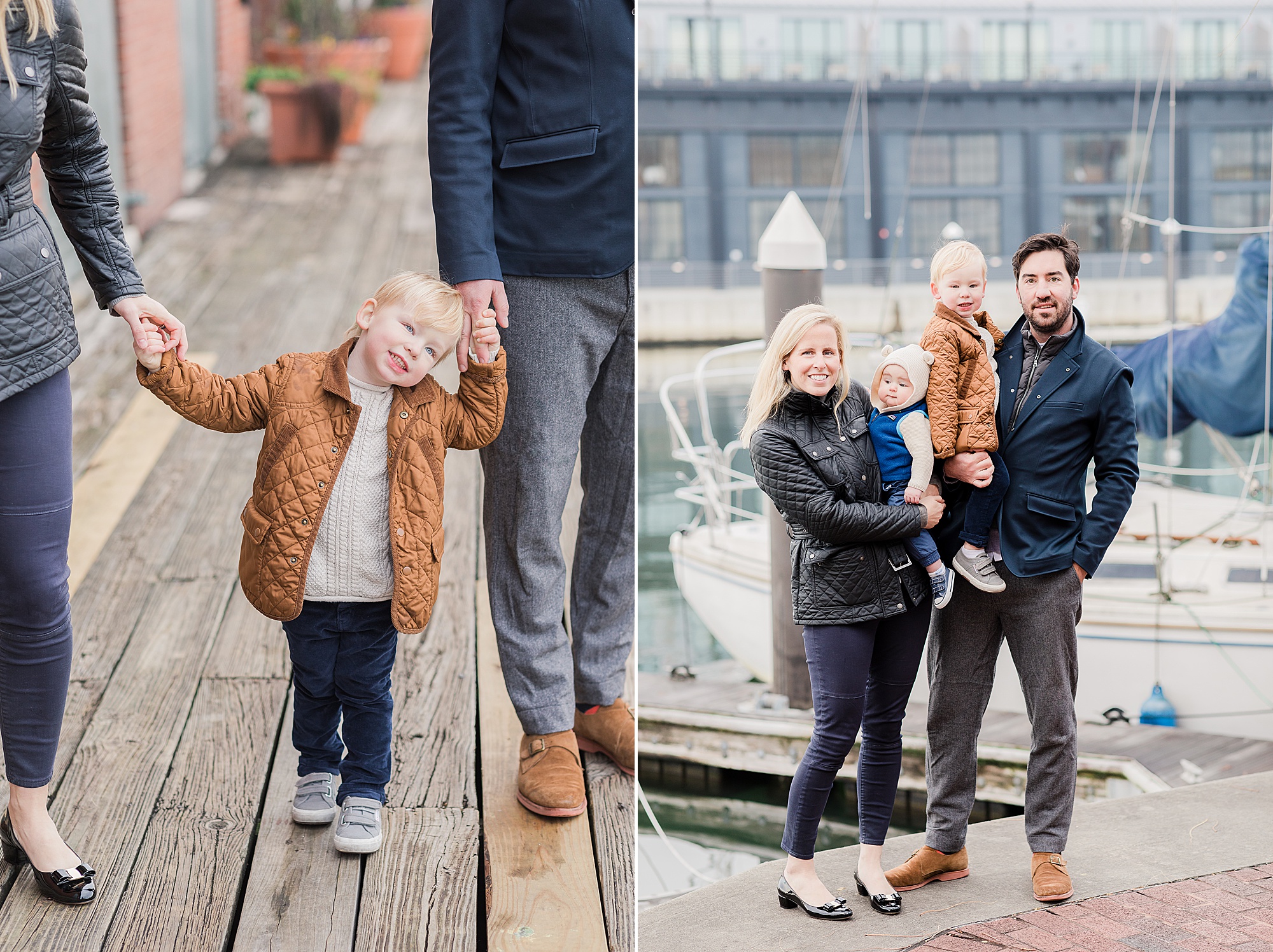 family poses on marina during Fells Point family portraits 