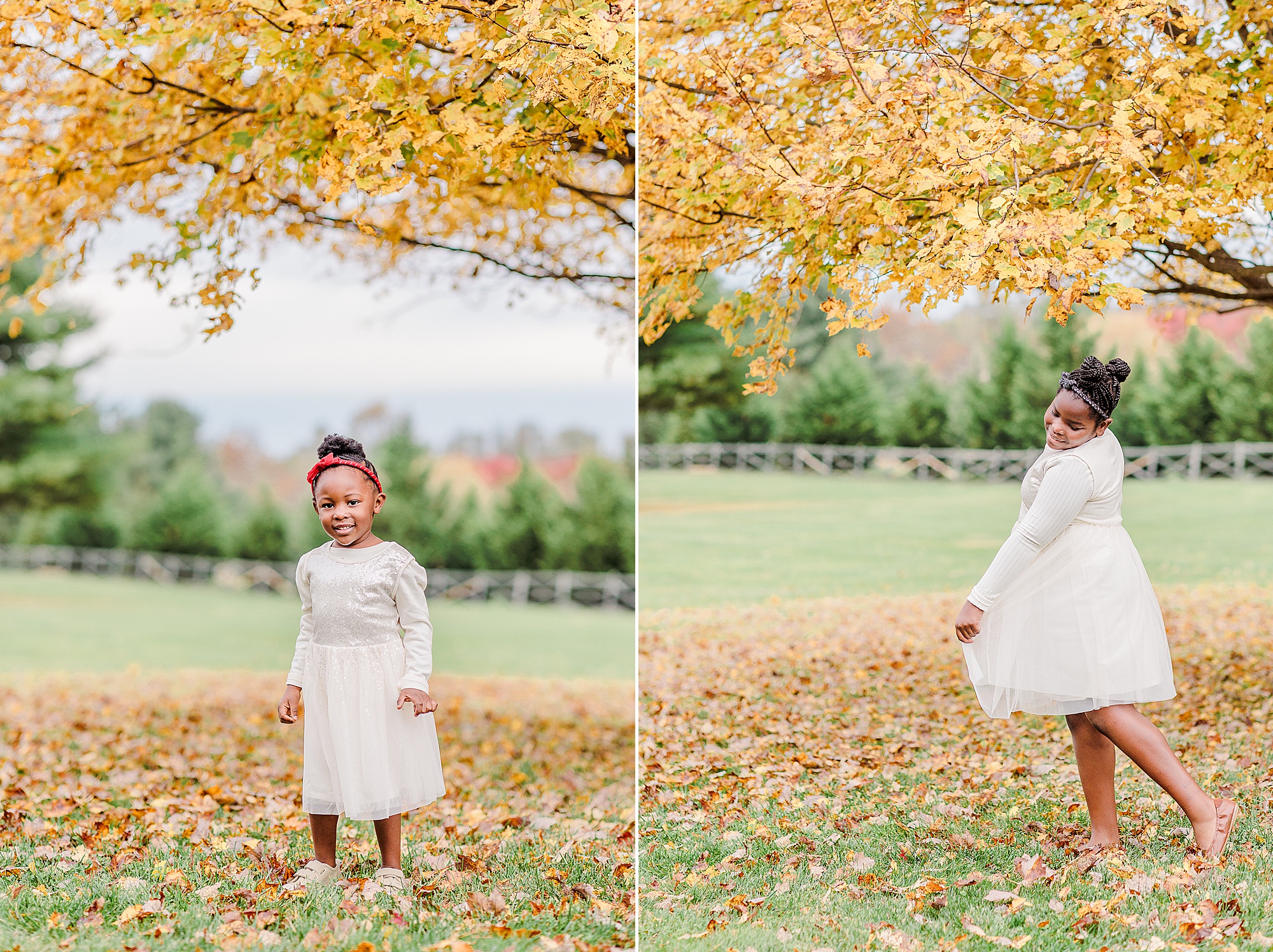 toddler twirls dress during fall family photos 