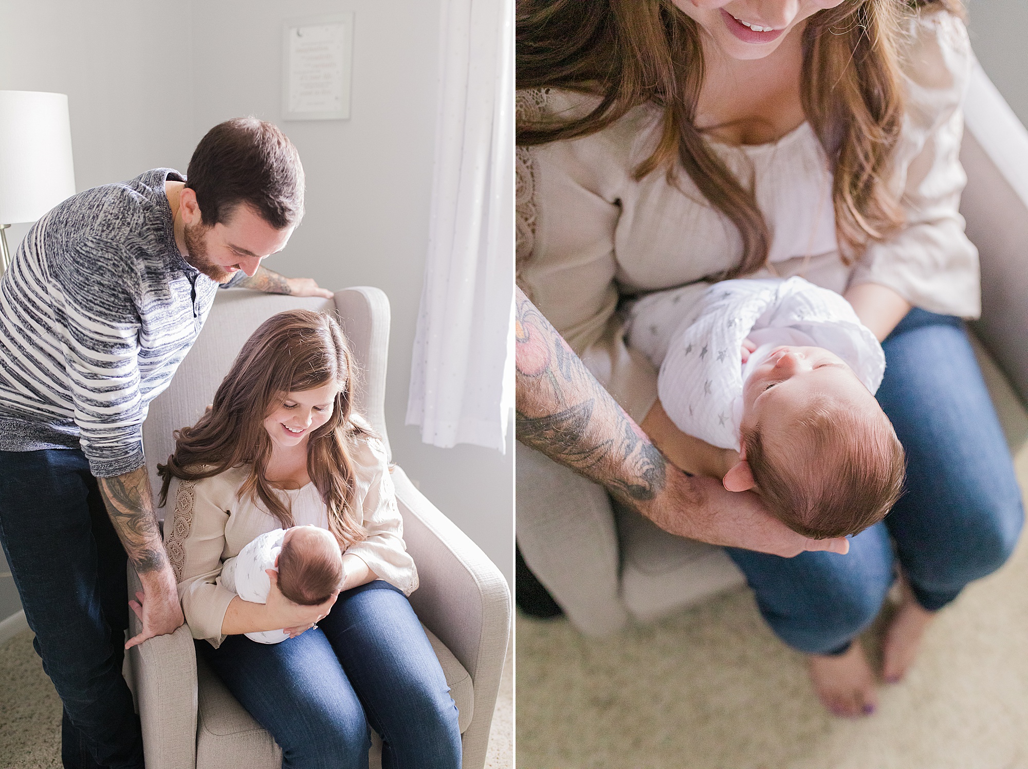 parents hold baby during lifestyle session at home