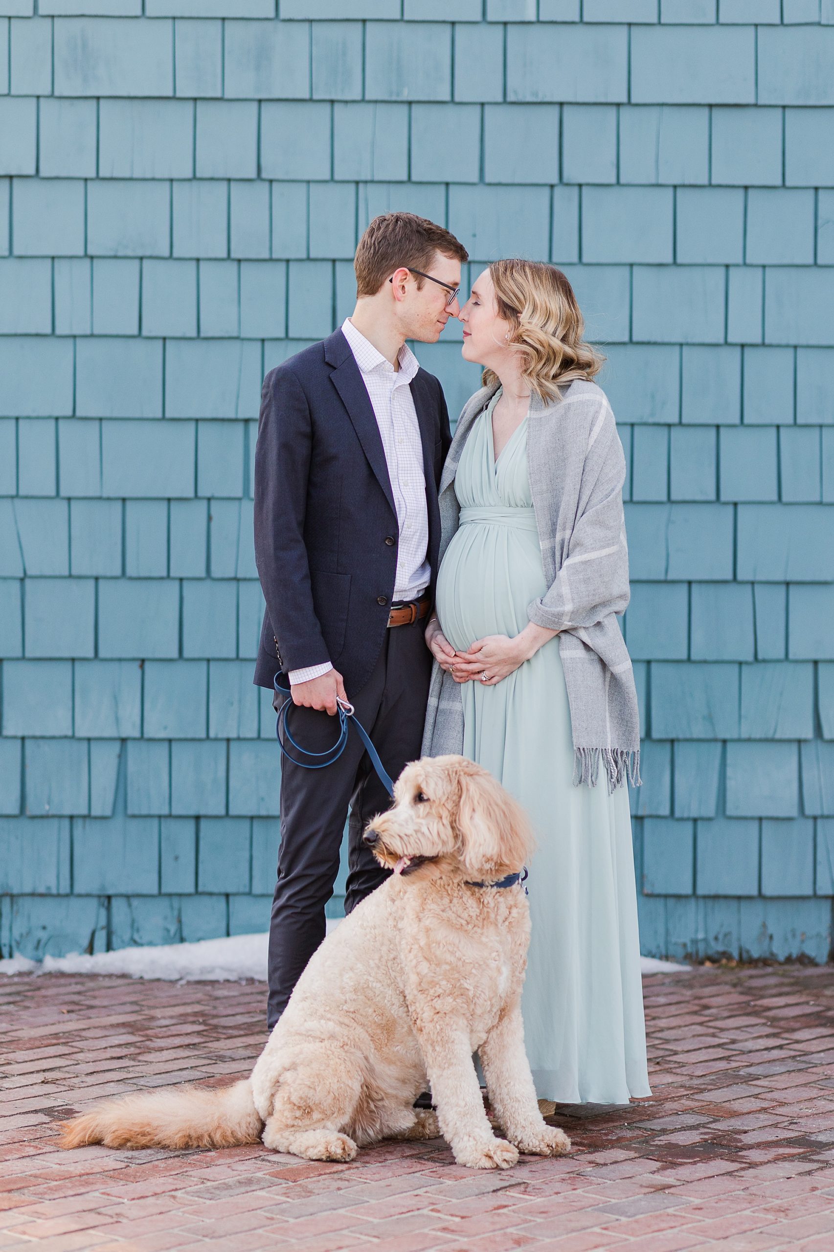 expecting parents pose with dog in Alexandria VA