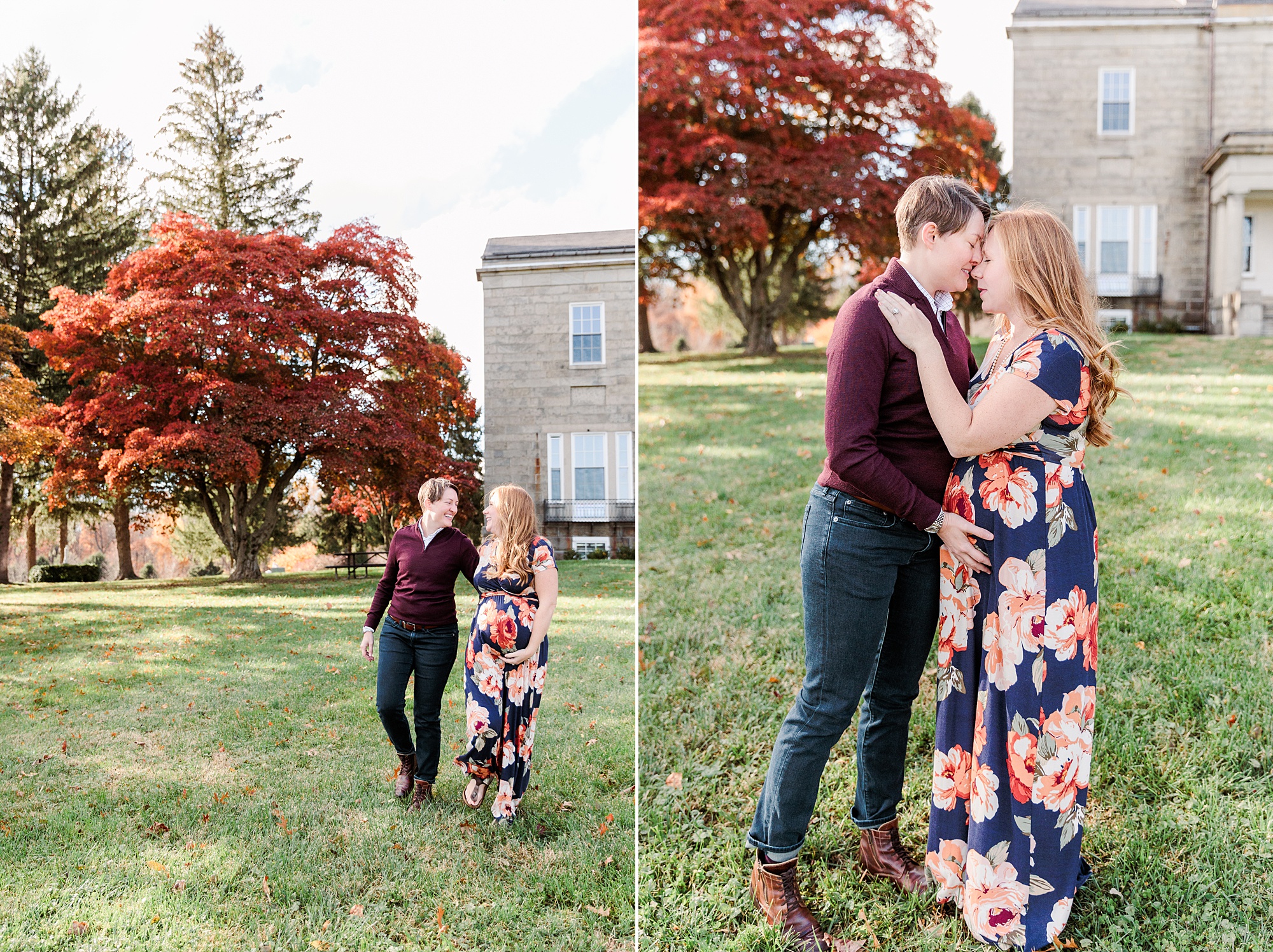 fall maternity portraits in Ellicott City for same-sex couple