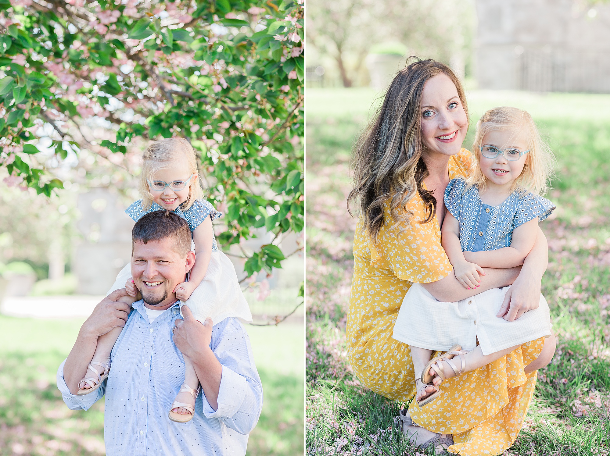 parents play with toddler during spring family session