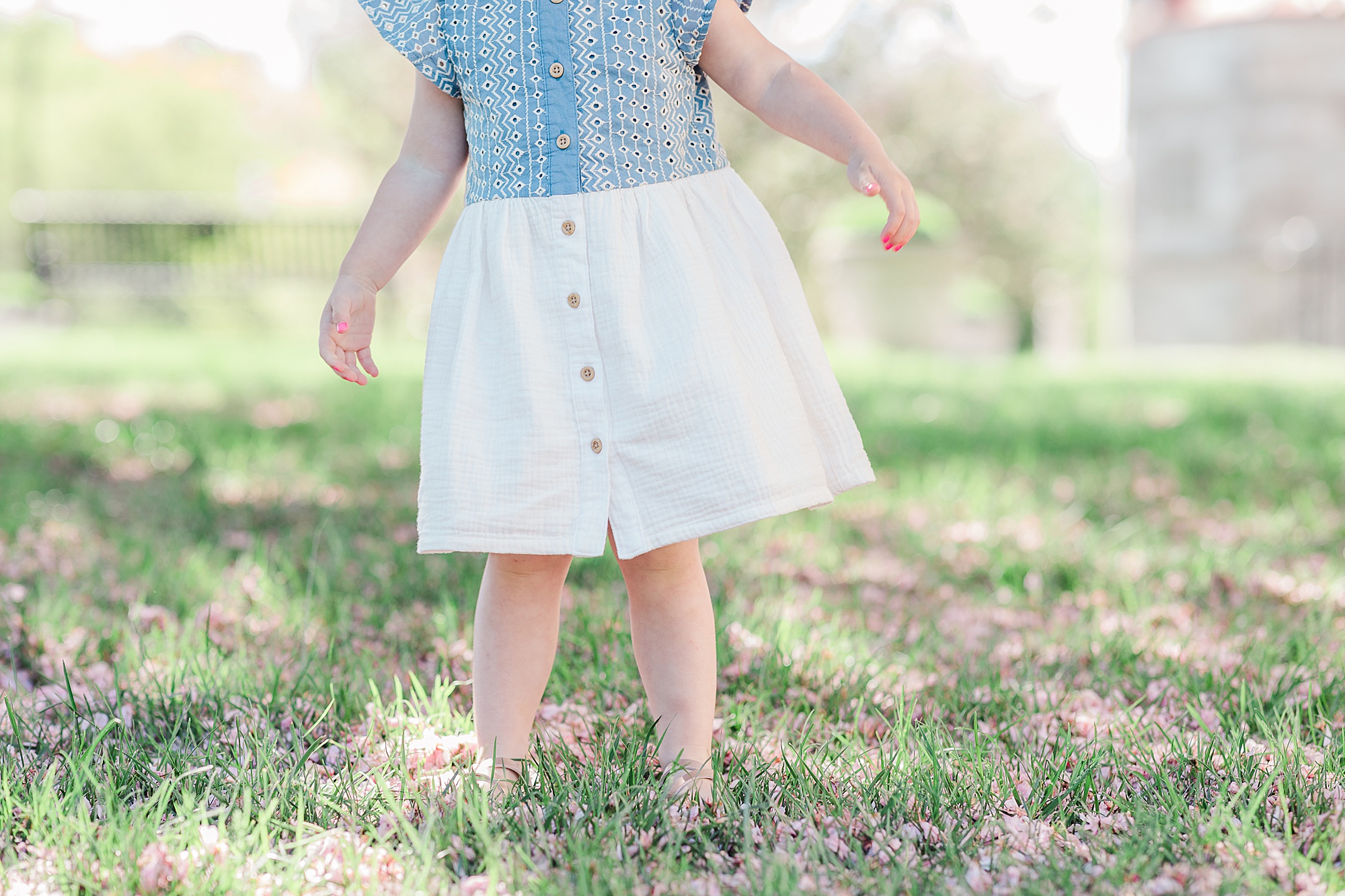 toddler's white and blue dress for spring portraits 