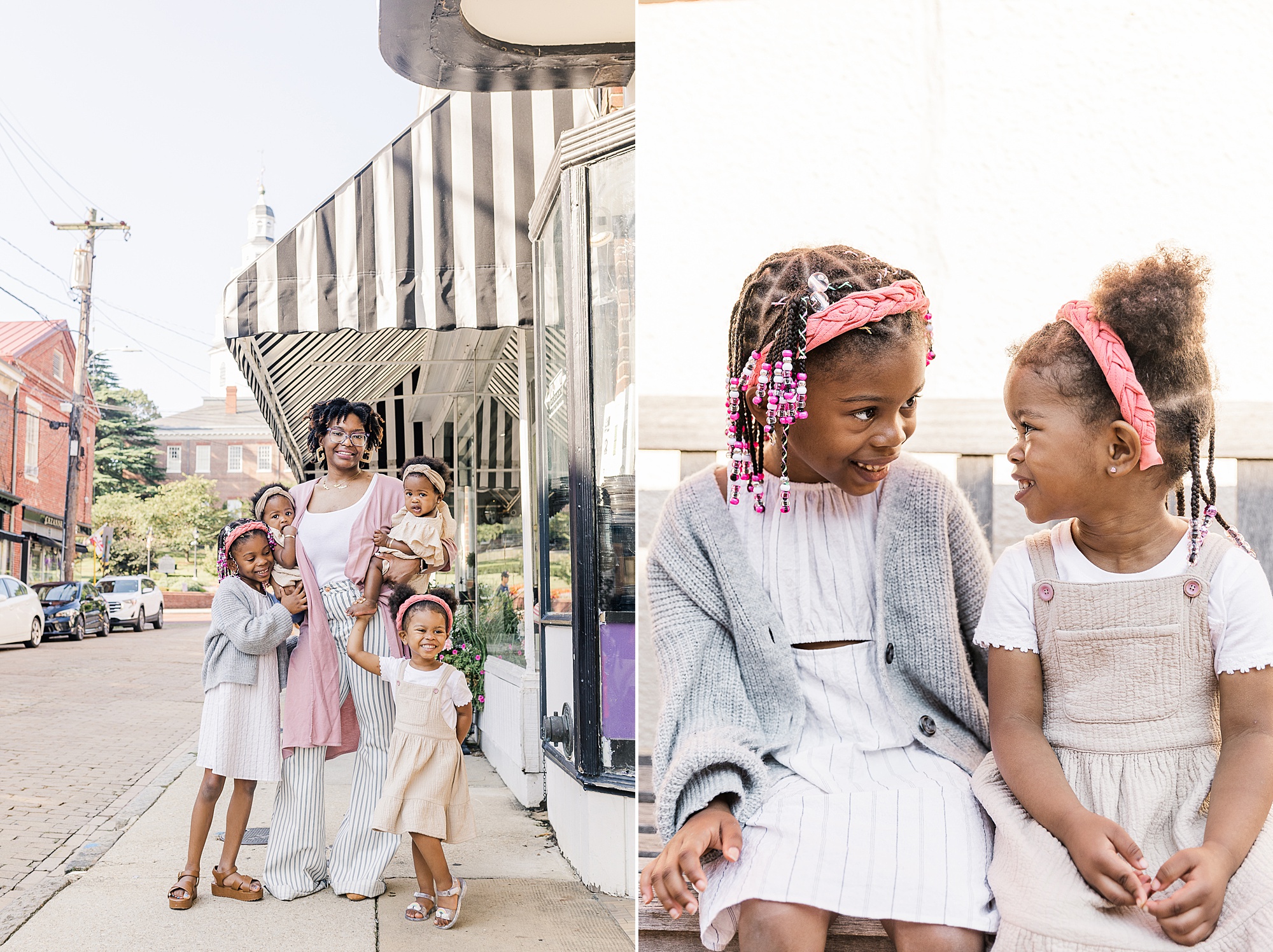 girls play during downtown Annapolis family photos