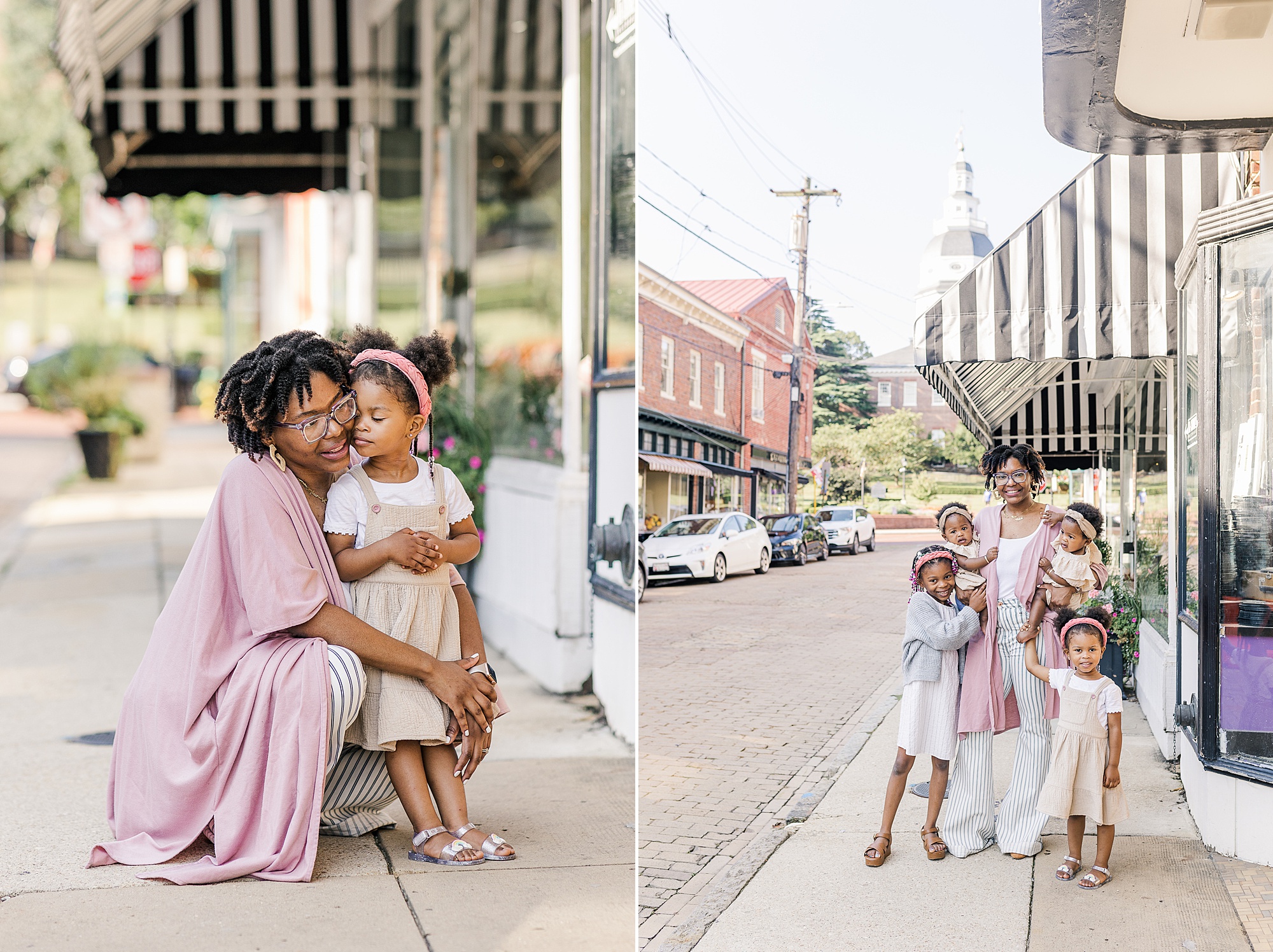 mom poses with daughters during spring Annapolis family portraits