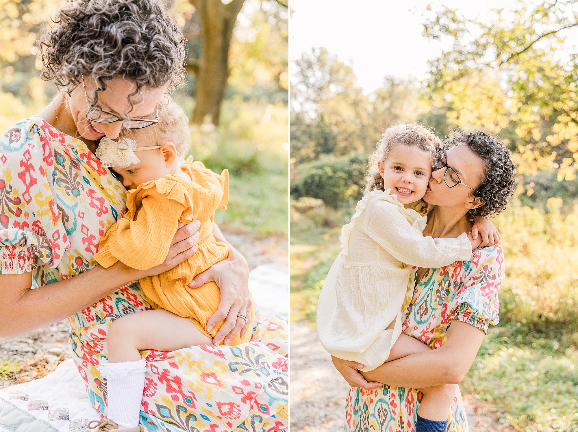mother cuddles with children during family photos