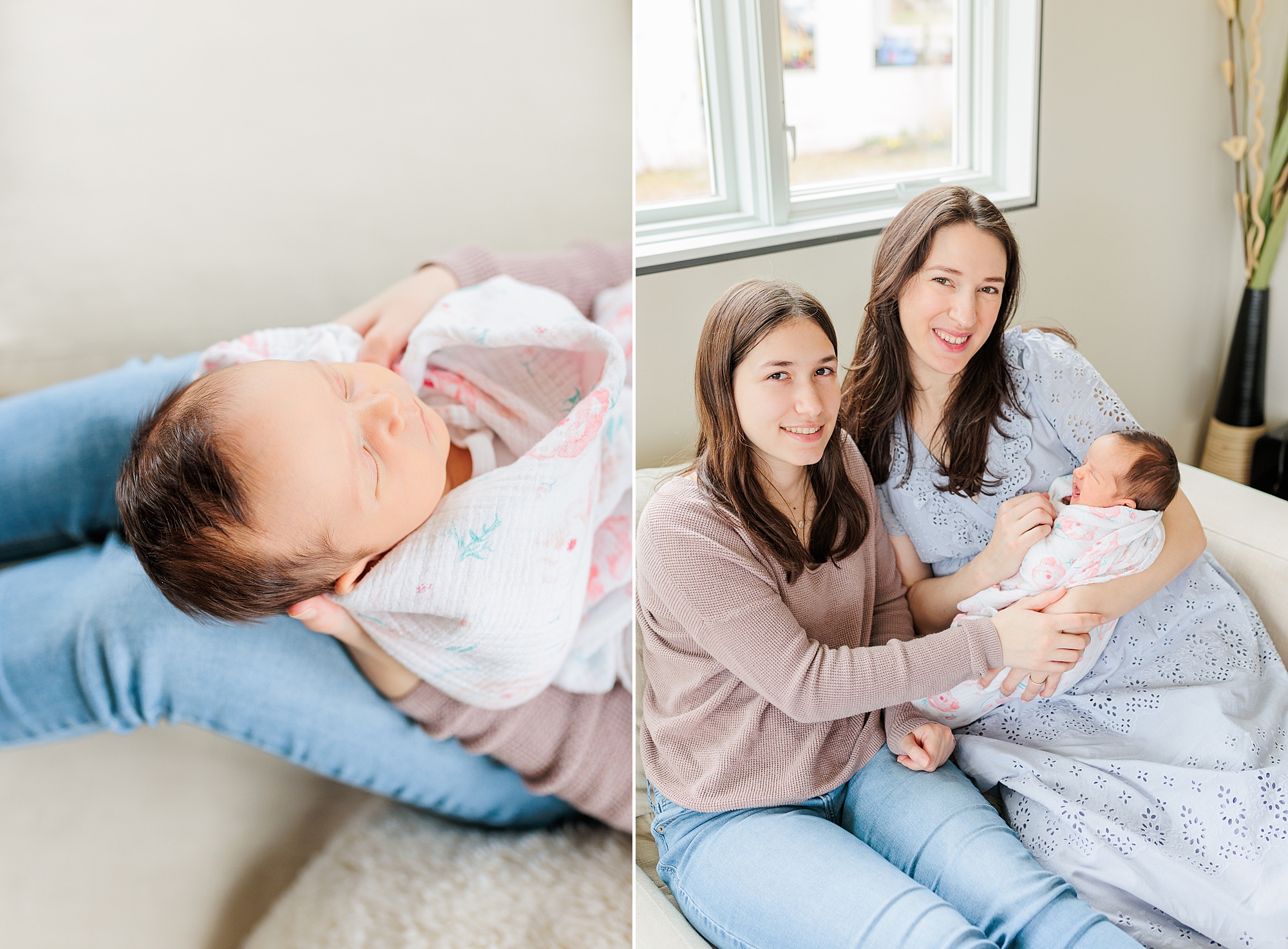 mom and oldest daughter hold baby girl