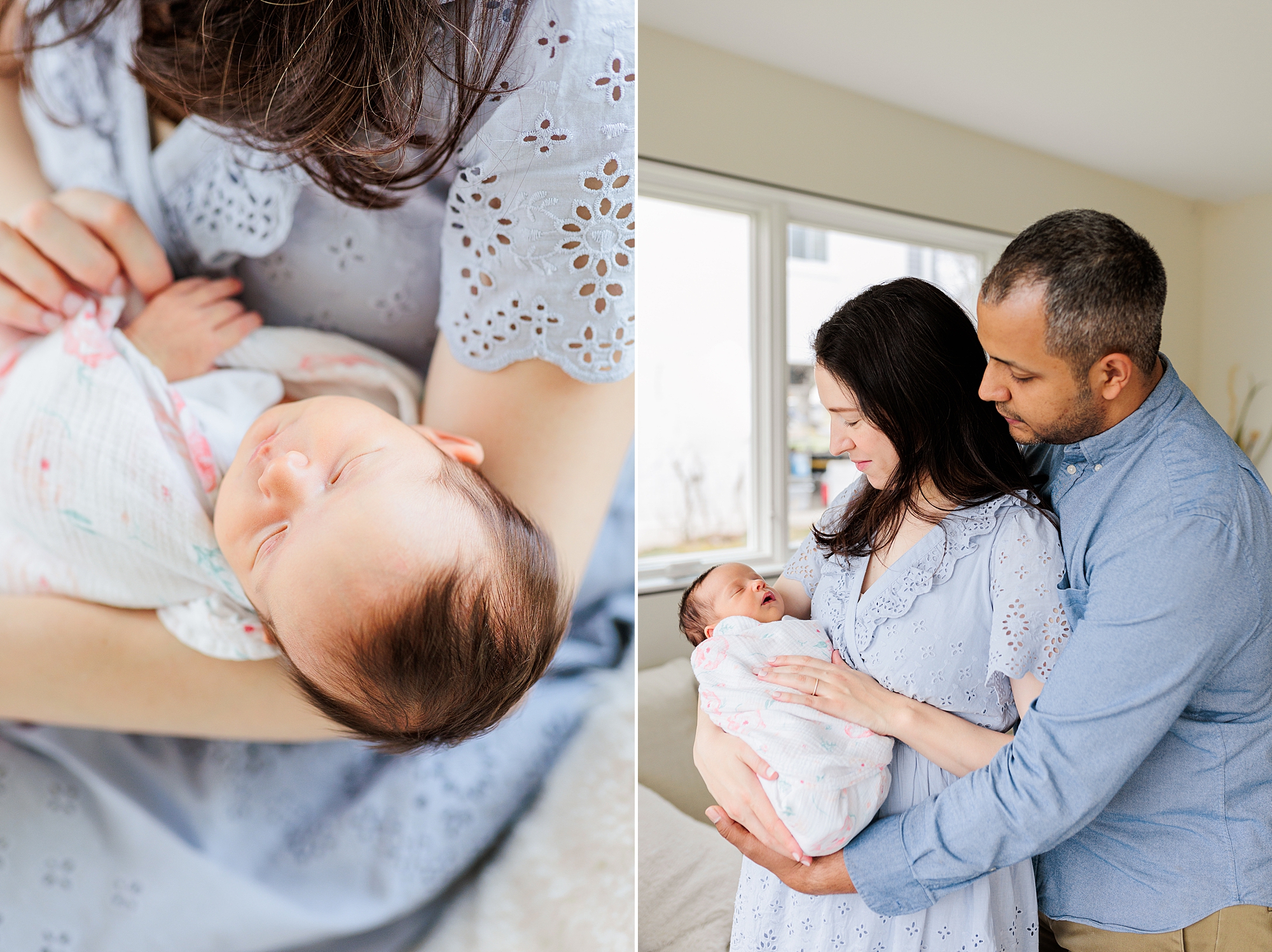 Maryland parents hold baby girl in arms during Silver Spring MD newborn lifestyle session