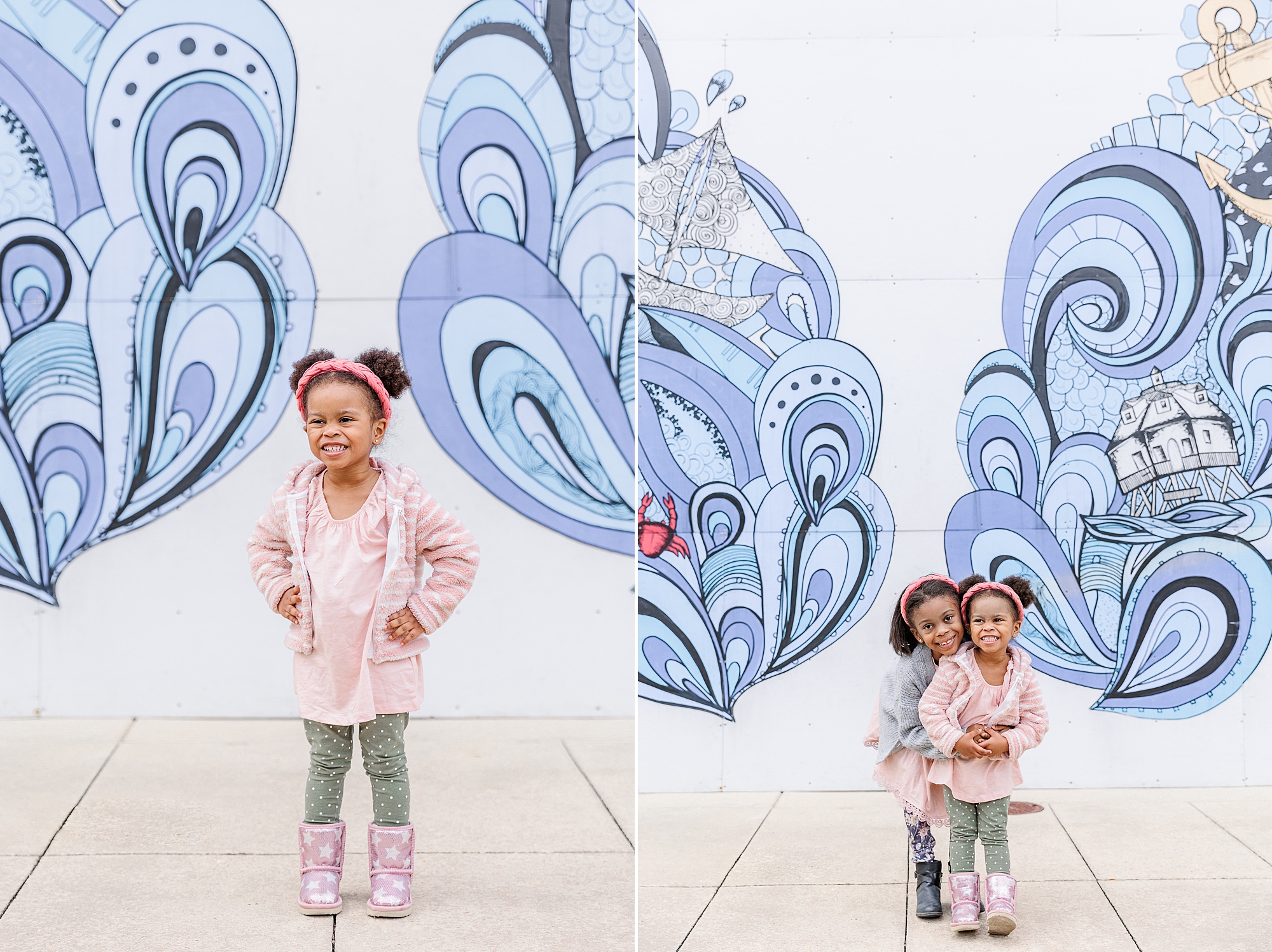 toddlers play by butterfly mural in Annapolis MD