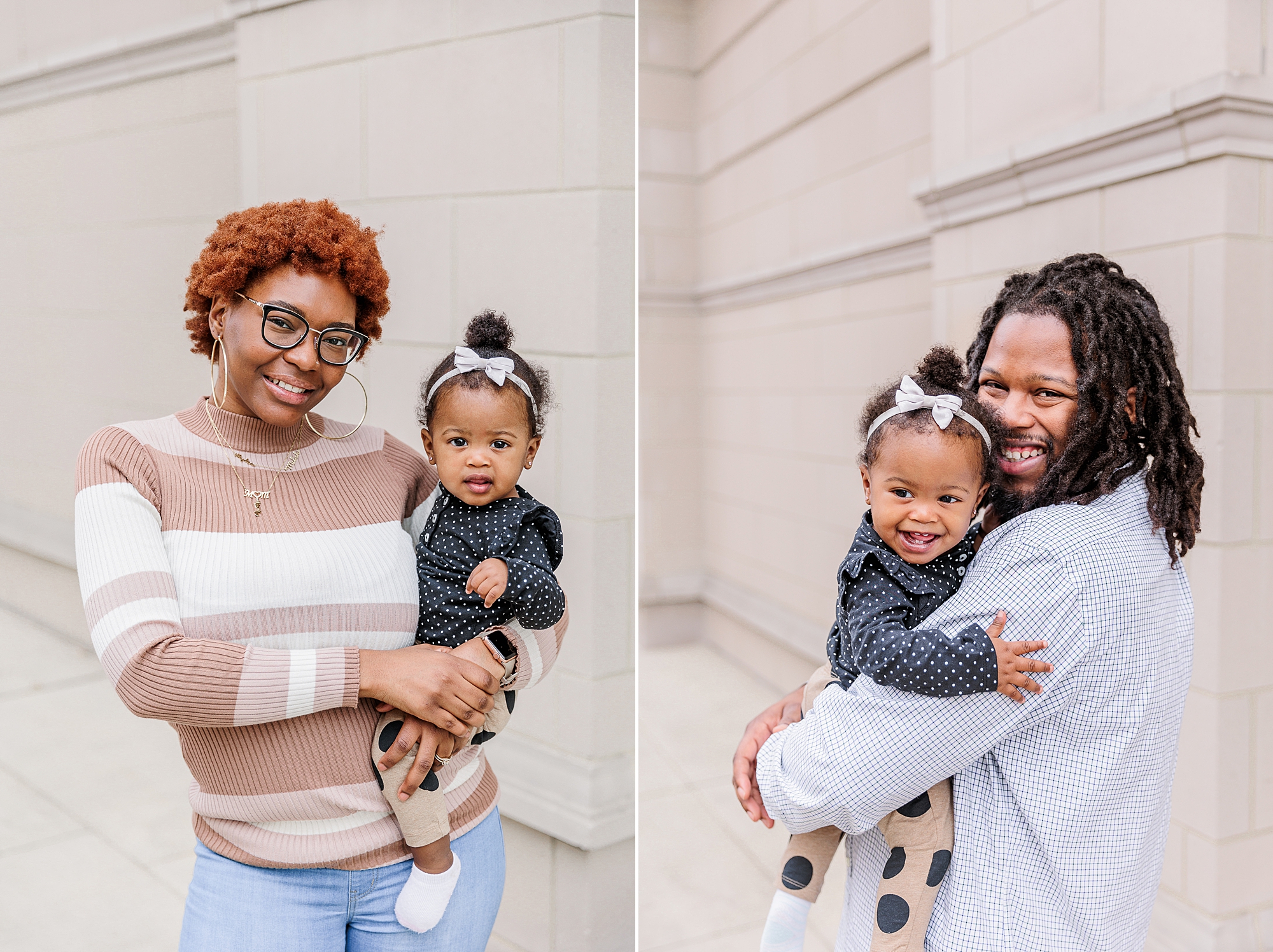 parents snuggle with toddler during MD family portraits 