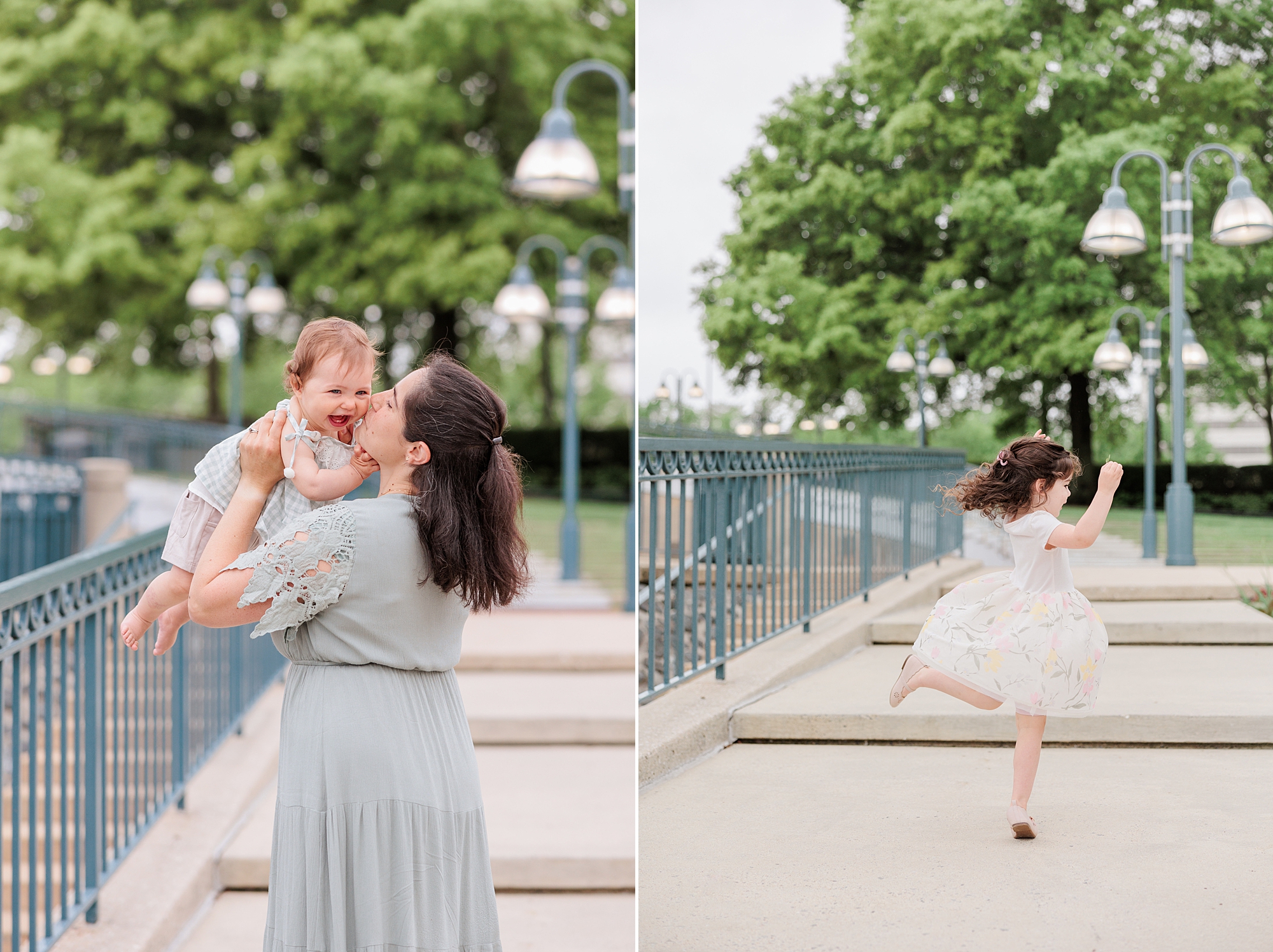 mom kisses daughters' cheek during portraits in Columbia MD