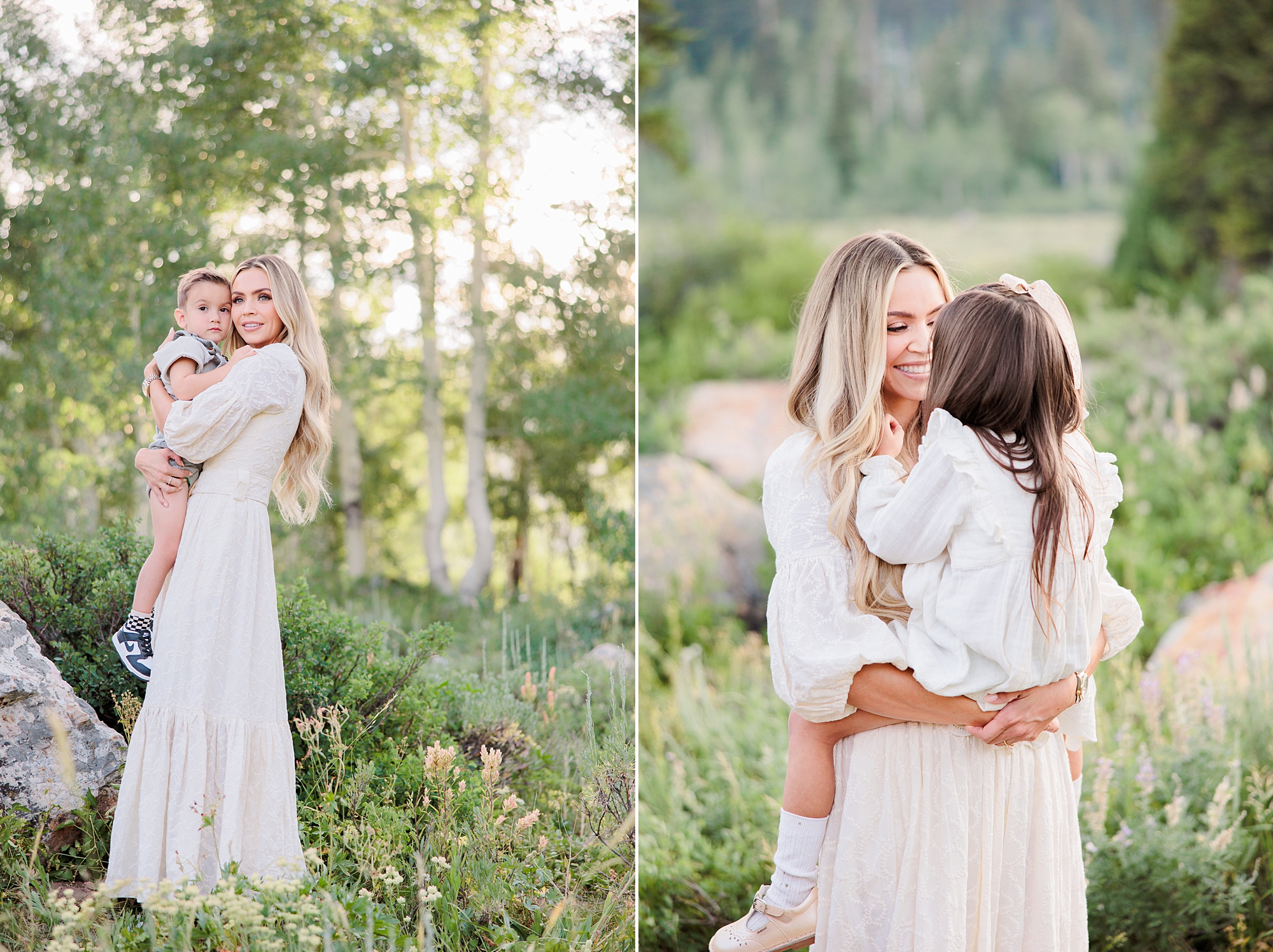 mom hugs daughters during family photos in Utah