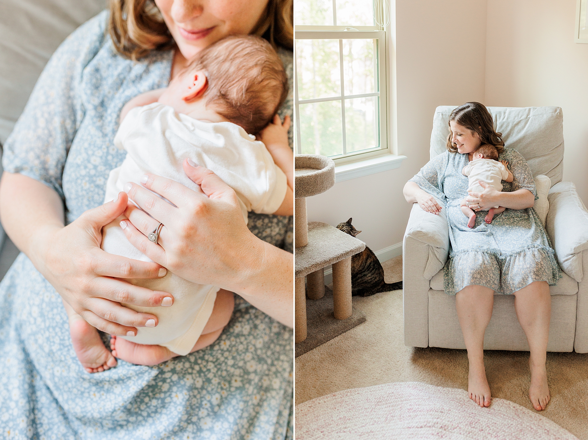 mom rocks baby girl during lifestyle newborn session in nursery 