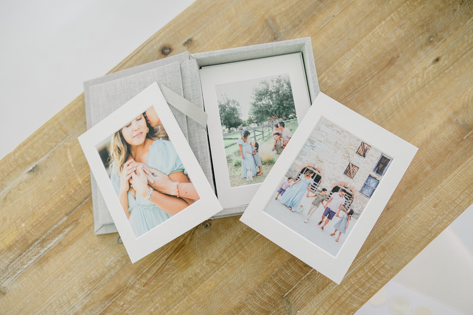 linen photo boxes with display images
