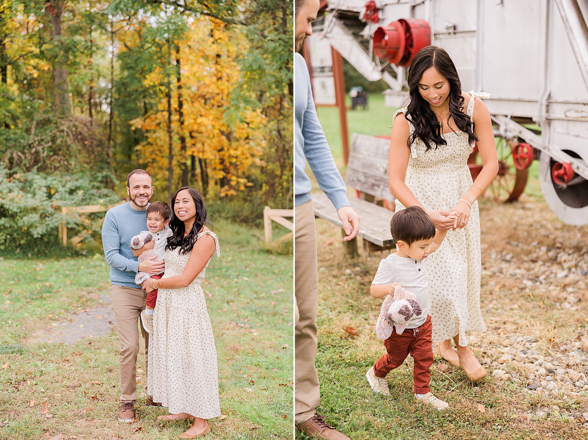 parents play with son during family photos in Maryland