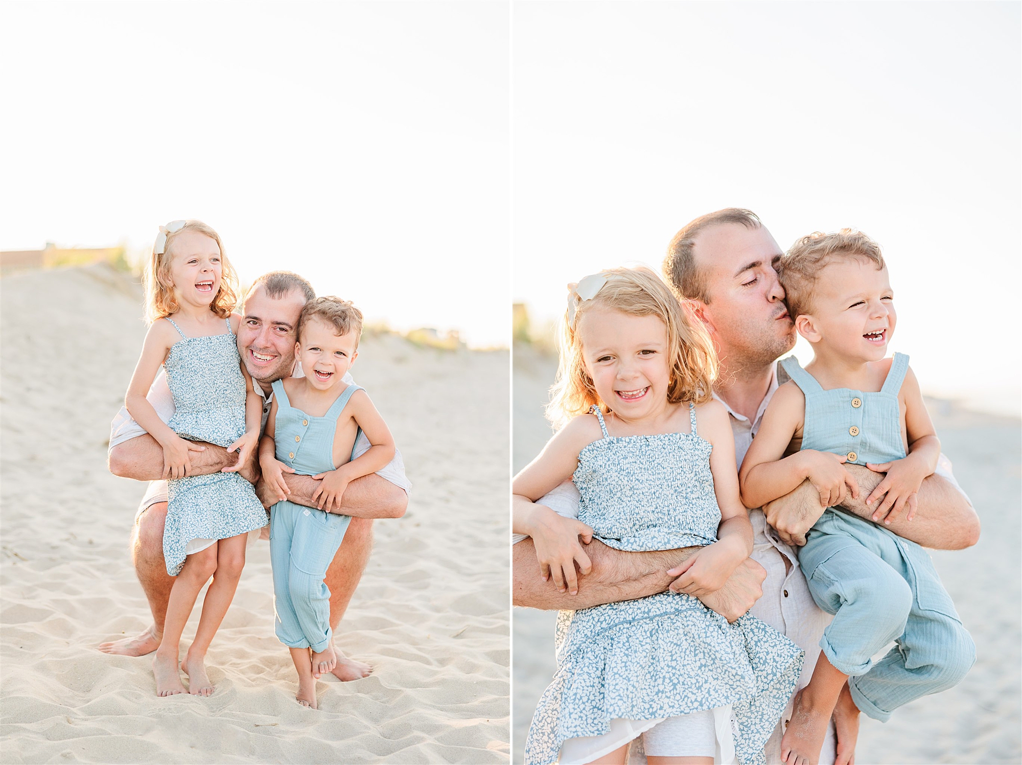 dad hugs two children on Delaware Beach