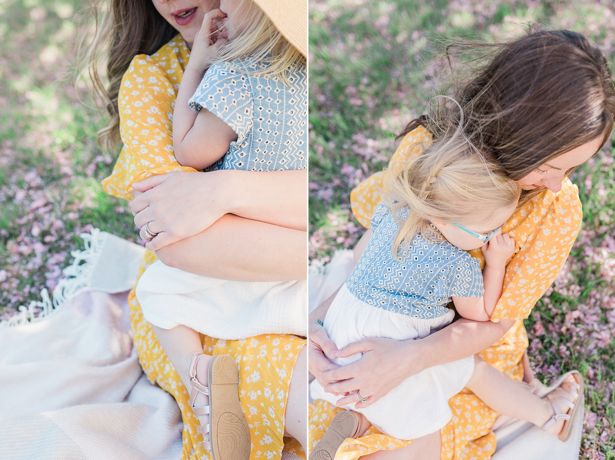 spring color palette for family photo outfits with mustard yellow, robin egg blue, and greys