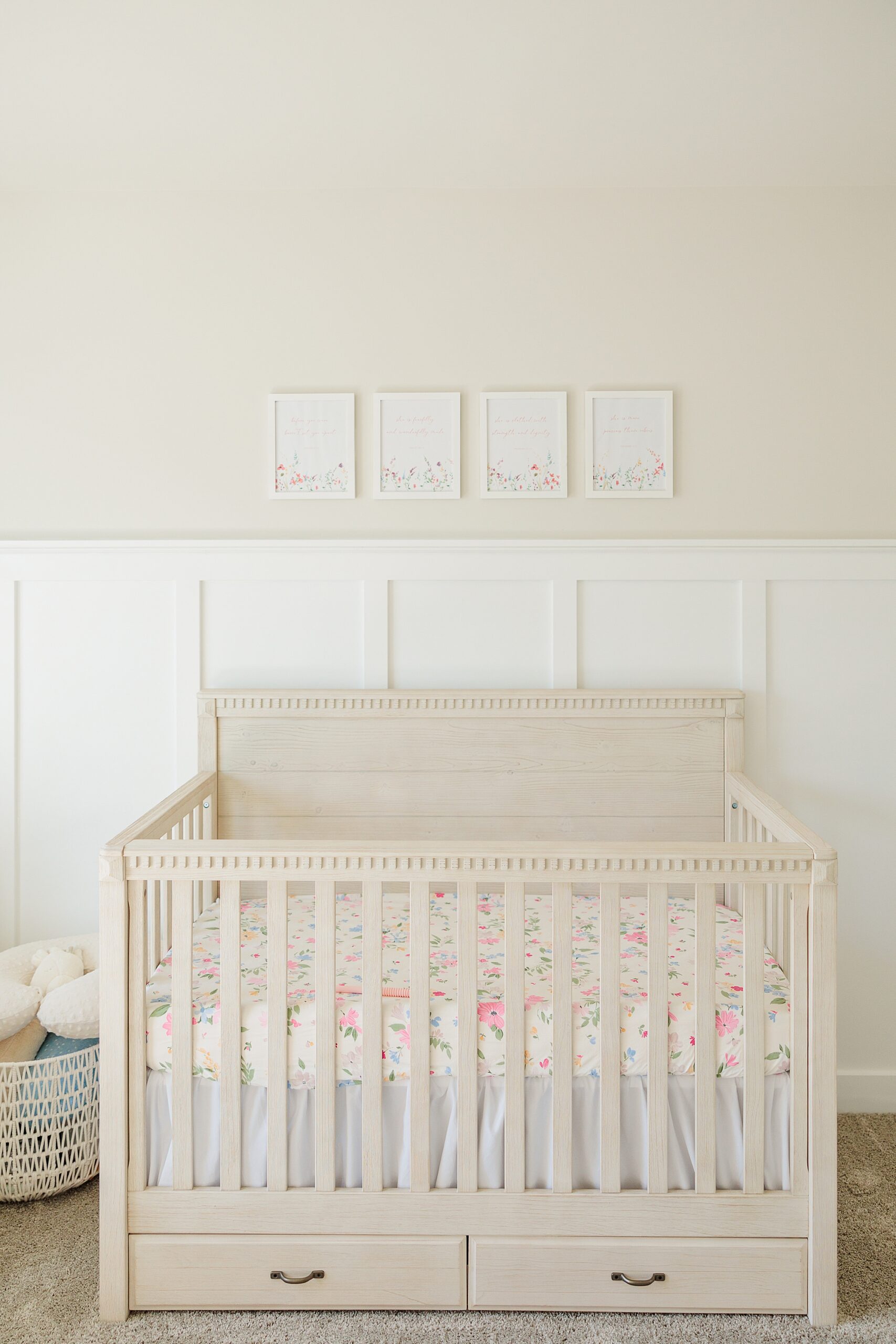 baby girl nursery in Chevy Chase home with white crib 