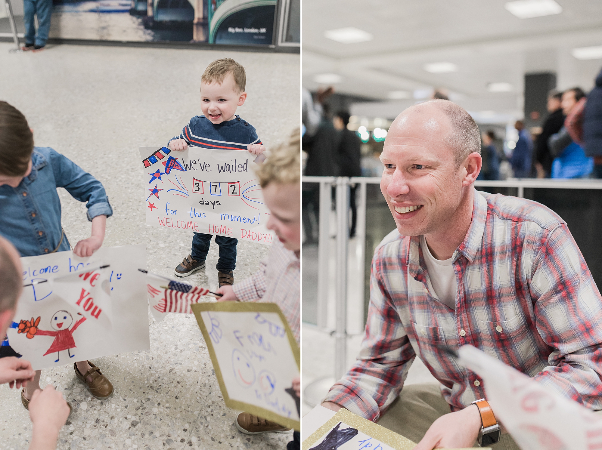 kids welcome dad home after military deployment in Maryland airport