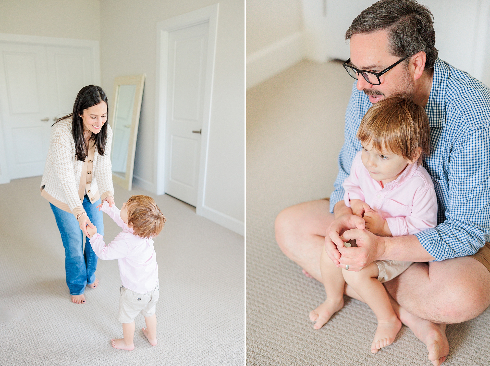 parents dance in living room during Maryland lifestyle family photos