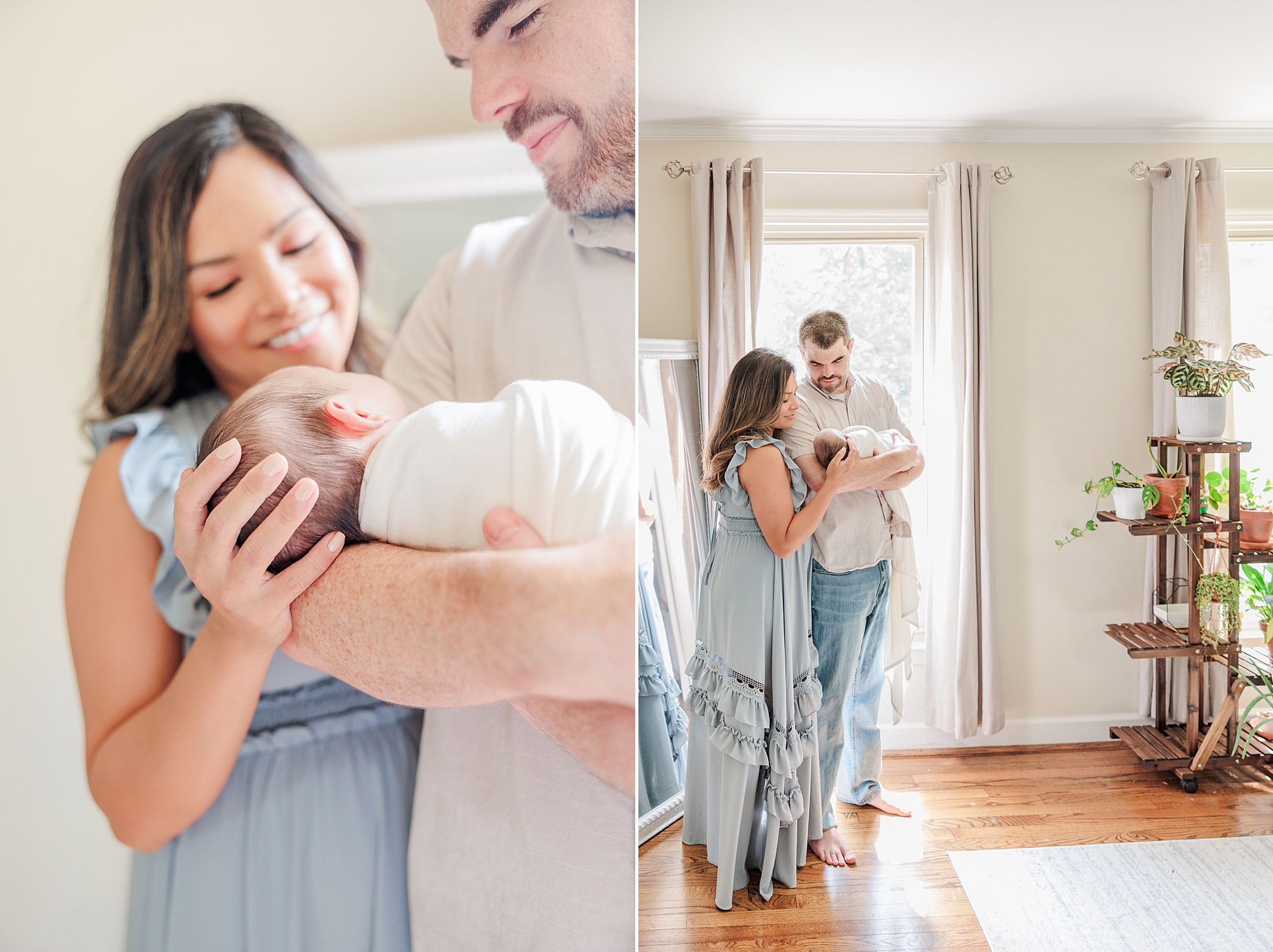 new parents look at son during Northern Virginia newborn session