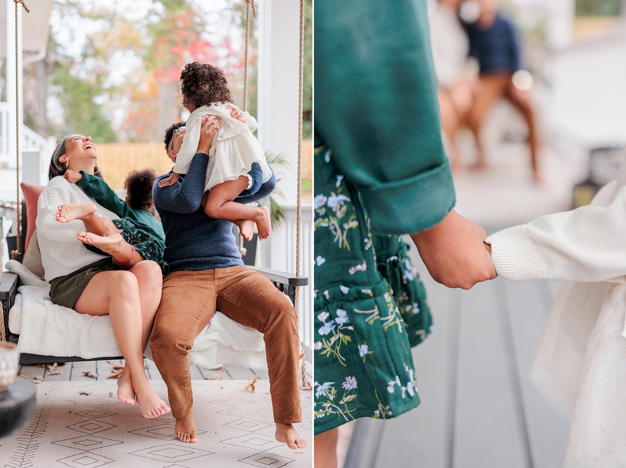 parents play with children on porch of DC home