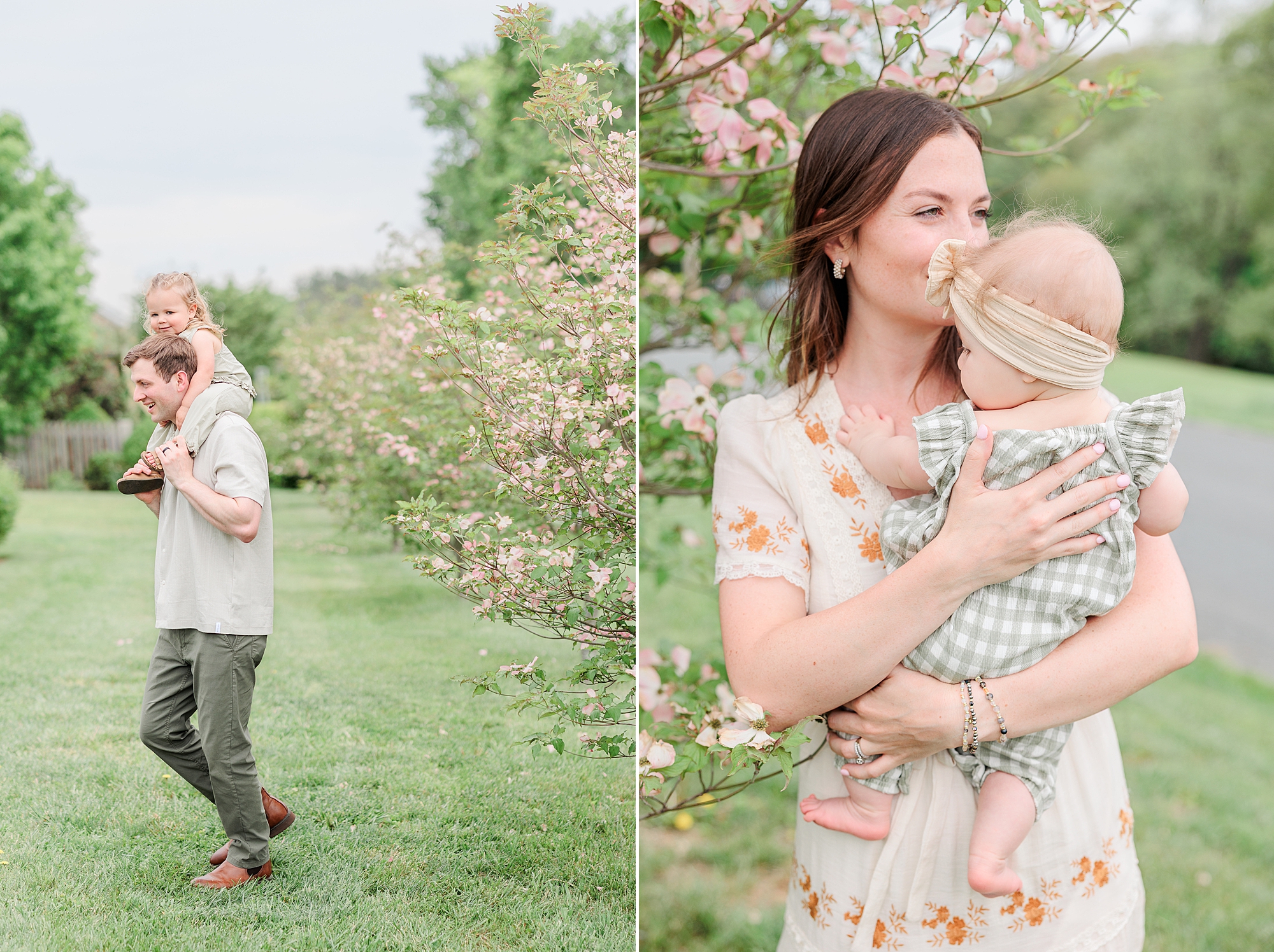 mom kisses baby in field of wildflowers 