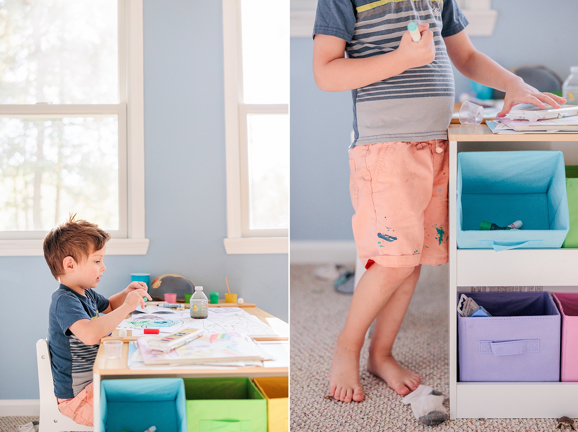 boy plays in playroom during Maryland documentary family photos