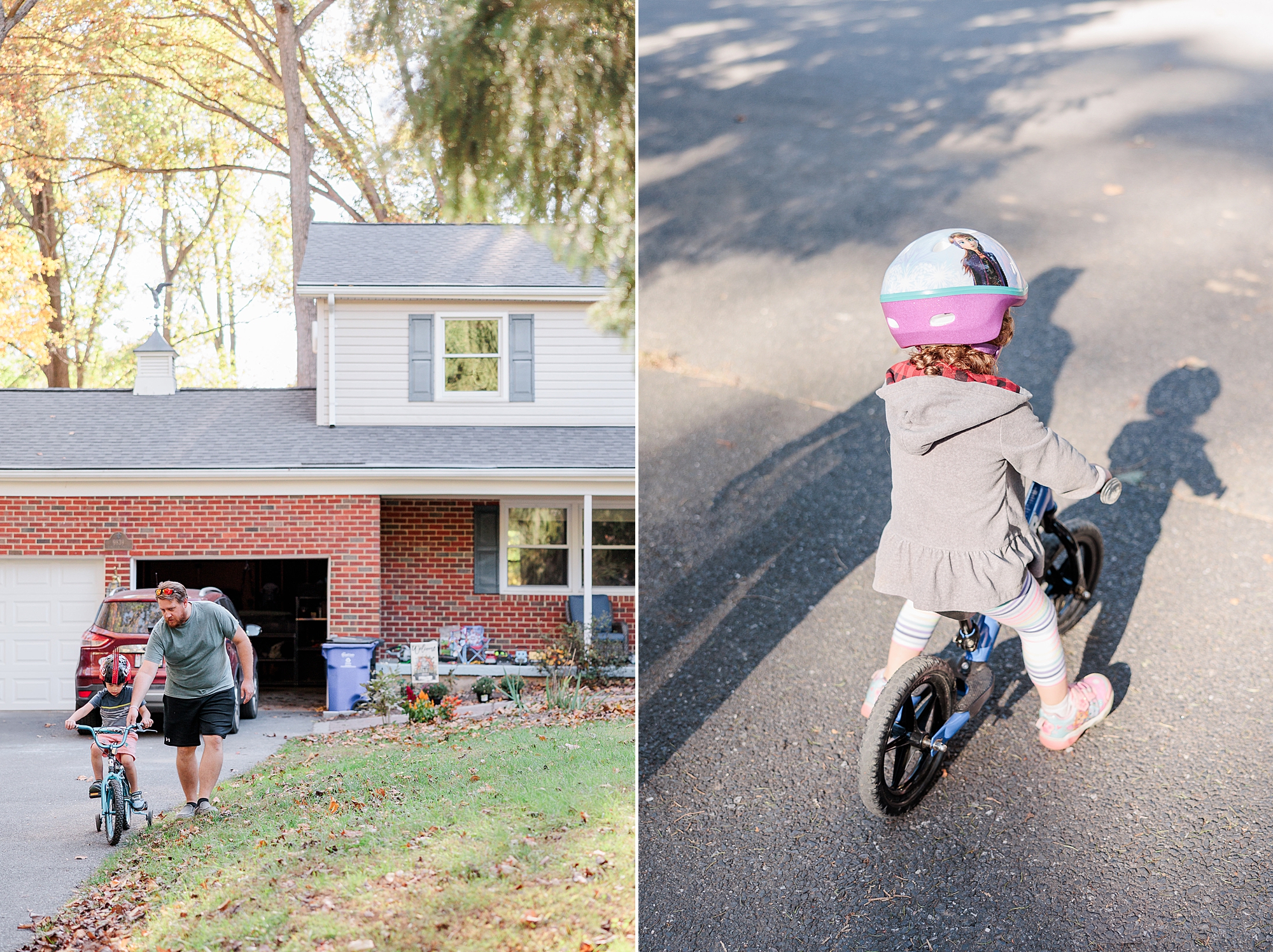 children ride bikes in front yard of Maryland home